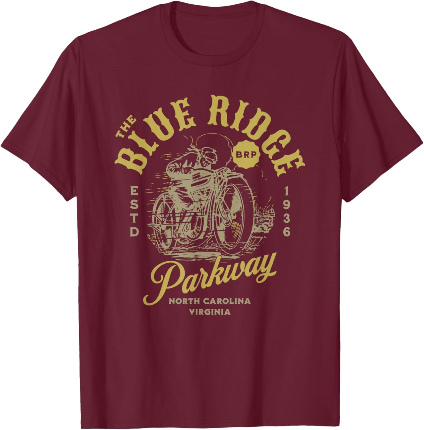 Blue Ridge Parkway Vintage Motorcycle Design T-Shirt - T-Shirt | Maroon