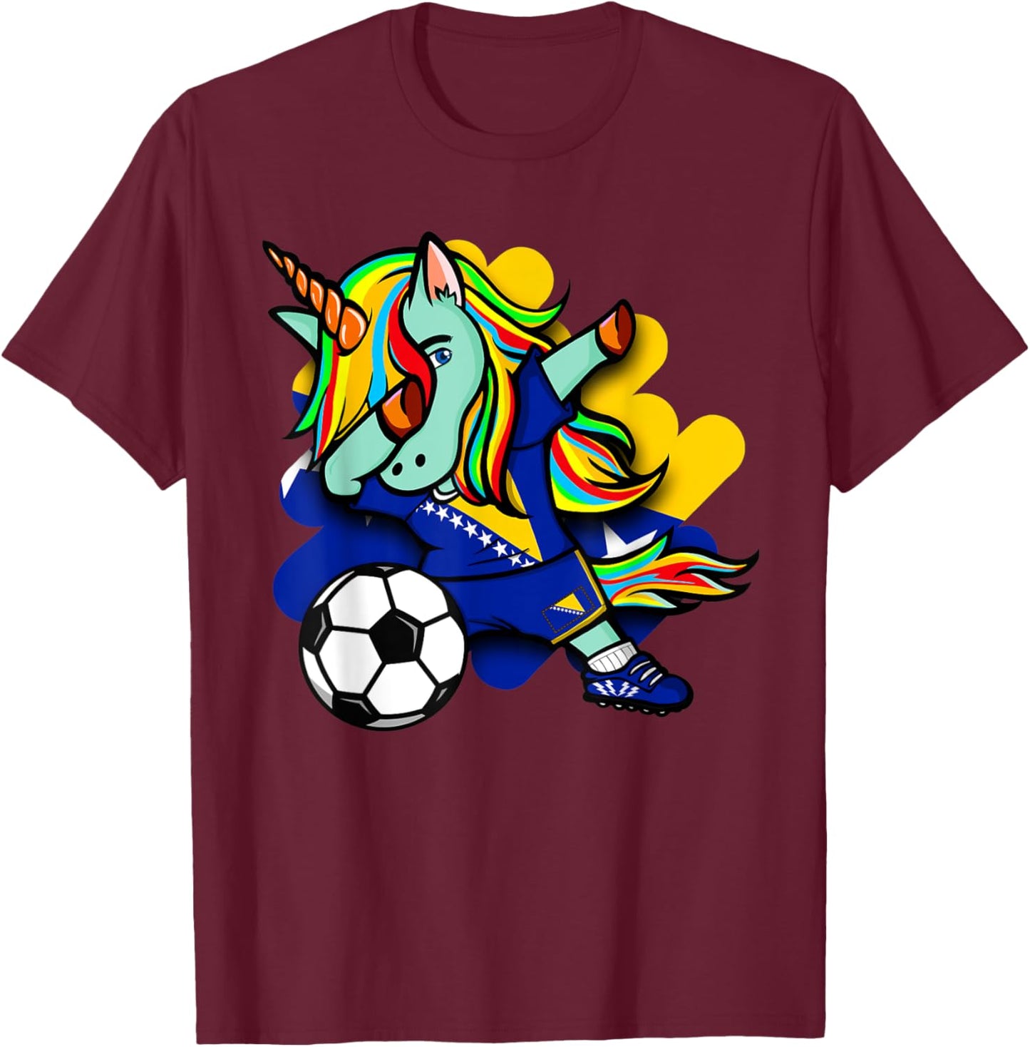 Cute Dabbing Unicorn Bosnia Herzegovina Soccer Lovers Jersey T-Shirt - T-Shirt | Maroon