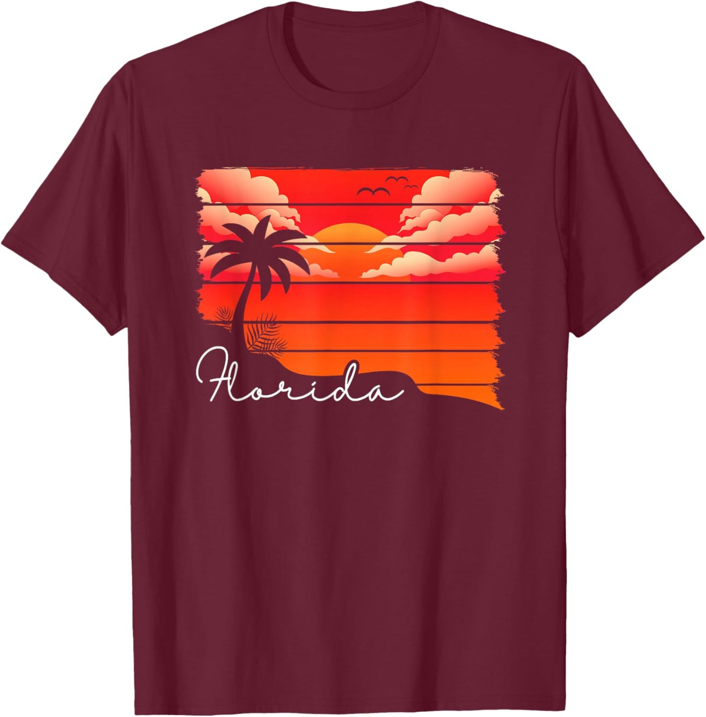 Tropical Summer South Beach Miami Palm Trees Retro Florida T-Shirt - T-Shirt | Maroon