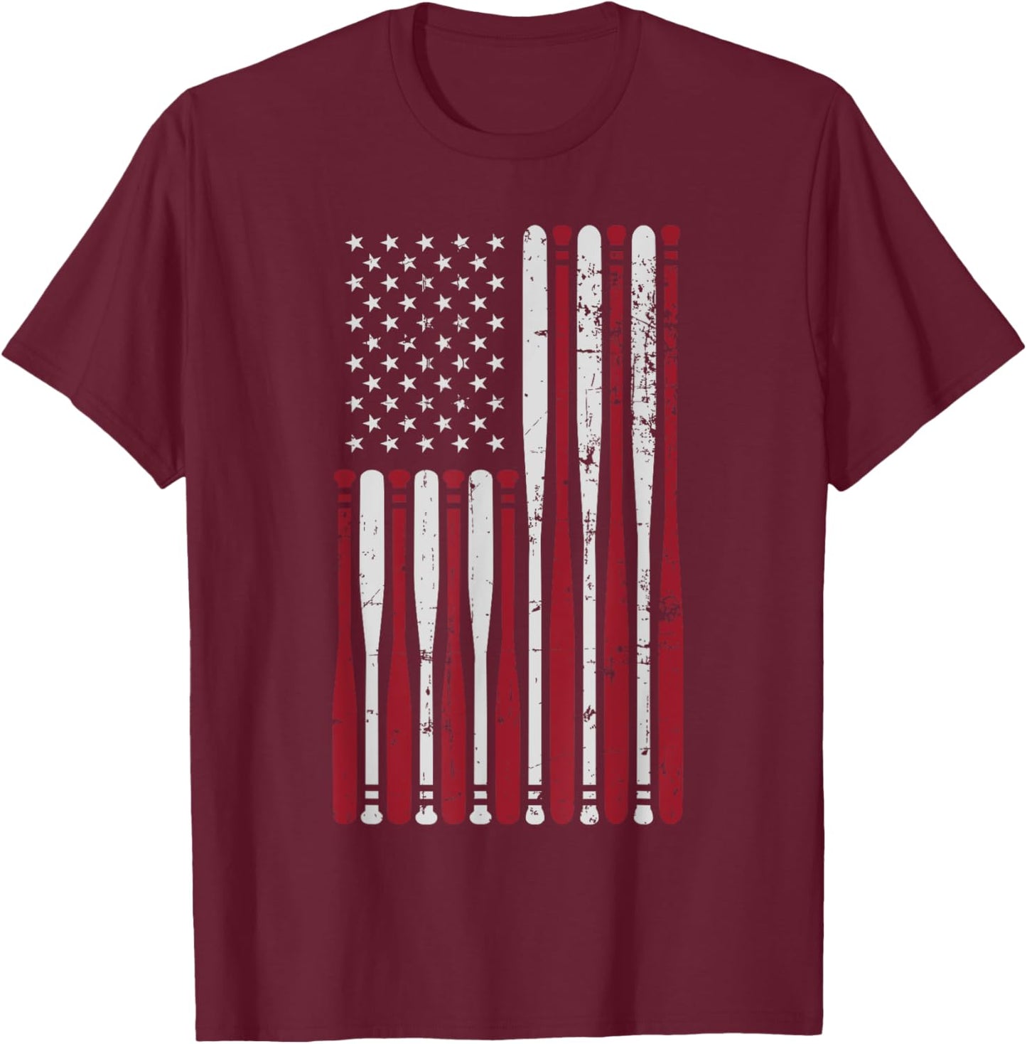 Patriotic US american baseball bats and stars stripes flag T-Shirt - T-Shirt | Maroon
