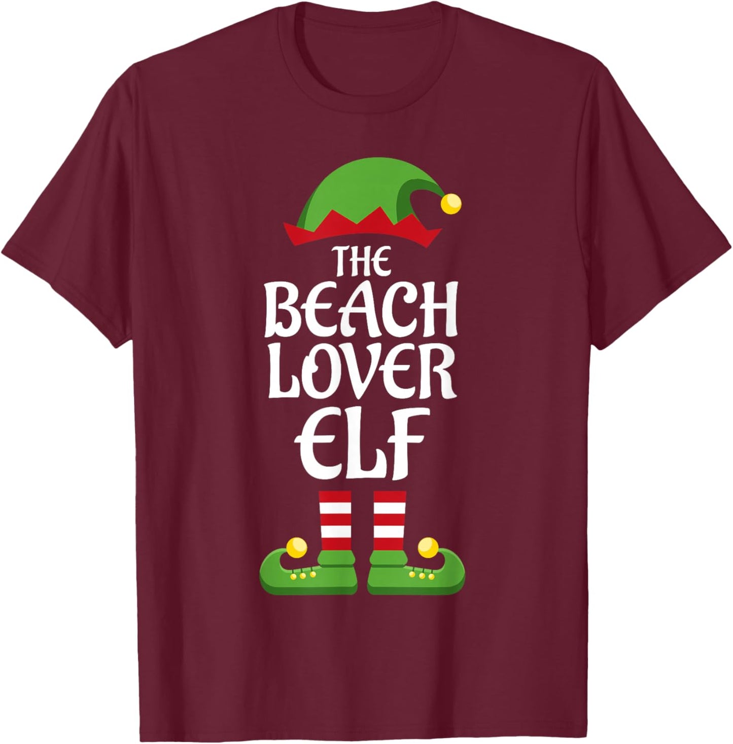 Beach Lover Elf Family Matching Group Christmas T-Shirt - T-Shirt | Maroon