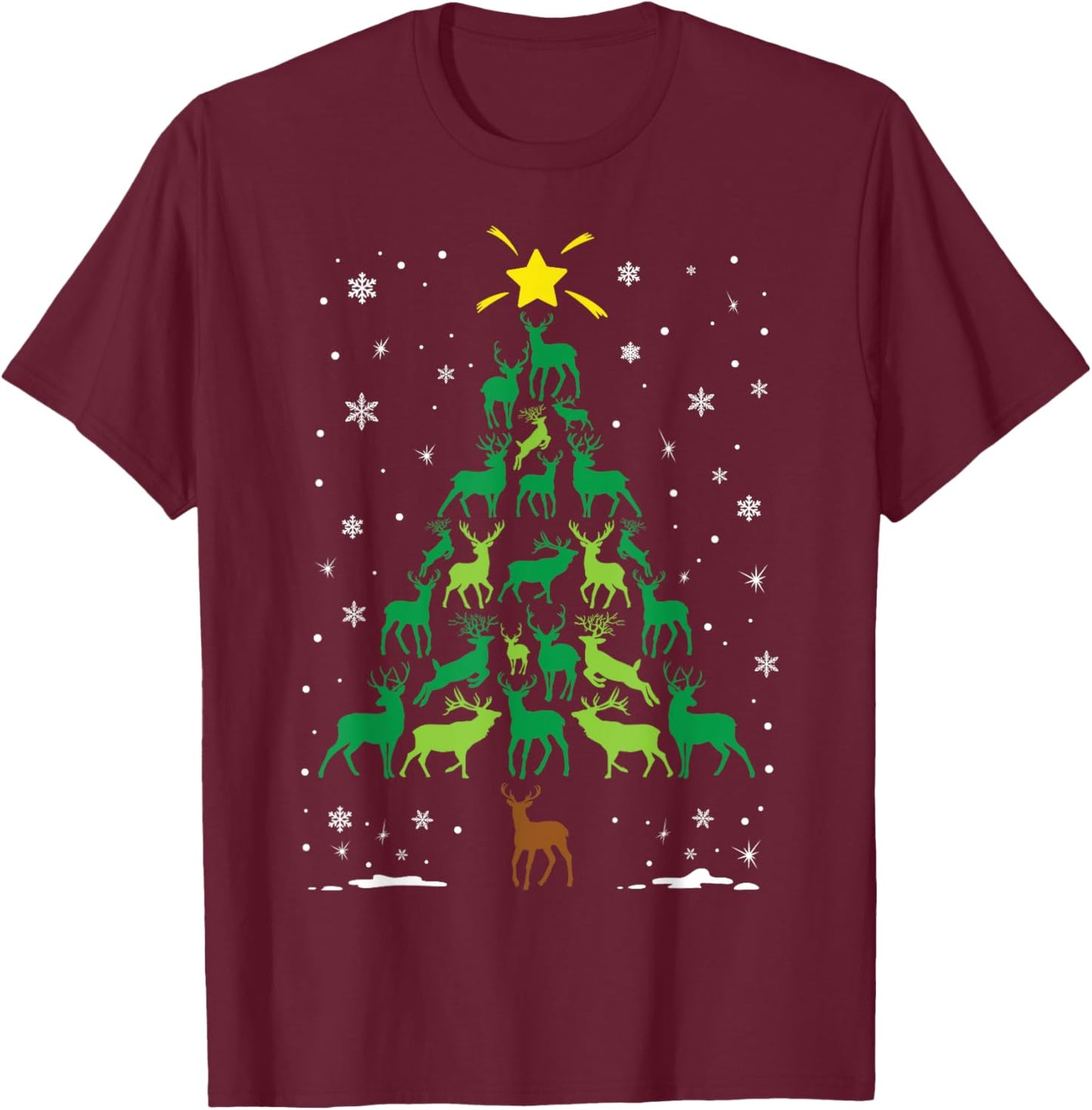 Deer Buck Hunting Holiday Family Matching Christmas Tree T-Shirt - T-Shirt | Maroon