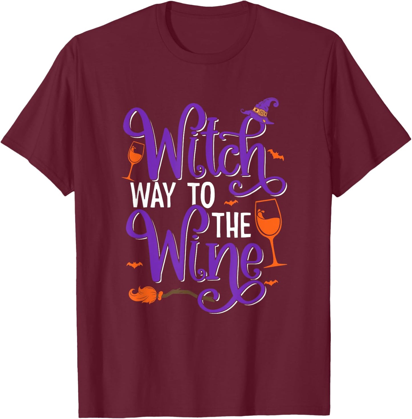 Halloween Wine Witch Way to The Wine Spooky Drinking T-Shirt - T-Shirt | Maroon