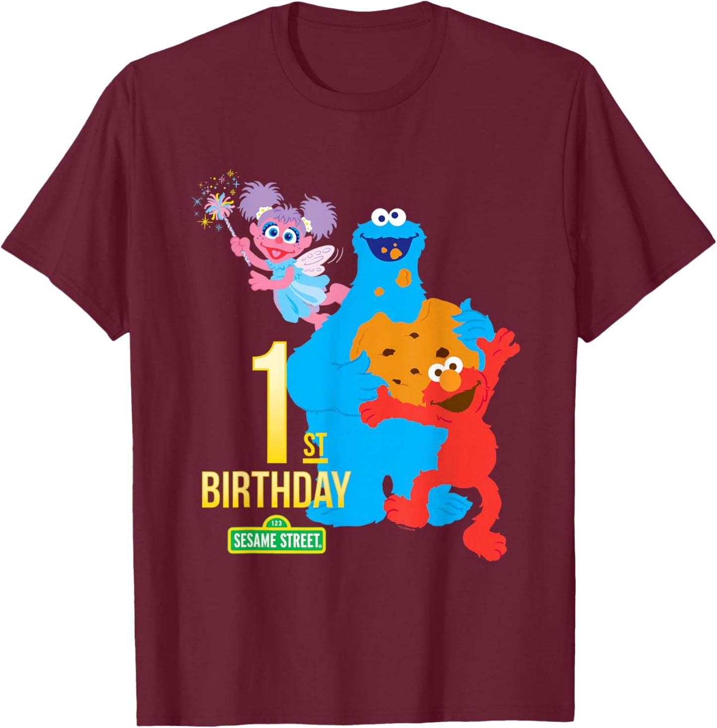 Sesame Street 1st Birthday Black Classic Fit T-Shirt - T-Shirt | Maroon