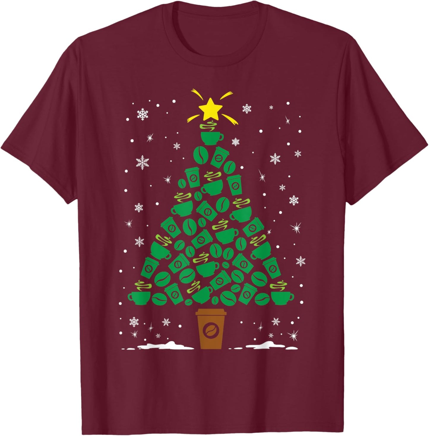 Coffee Caffeine Lover Holiday Family Matching Christmas Tree T-Shirt - T-Shirt | Maroon
