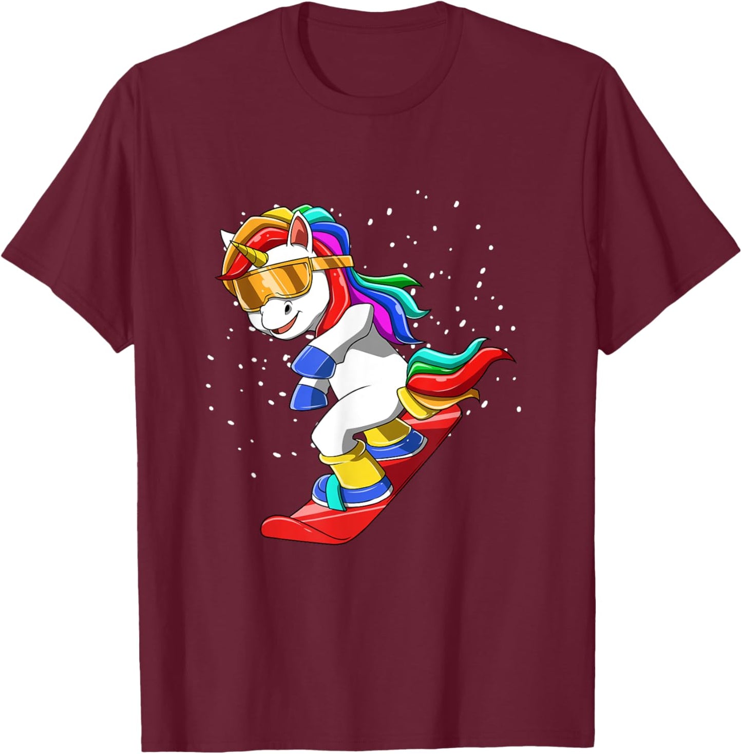 Unicorn on Snowboard - Funny Ski and Wintersports T-Shirt - T-Shirt | Maroon