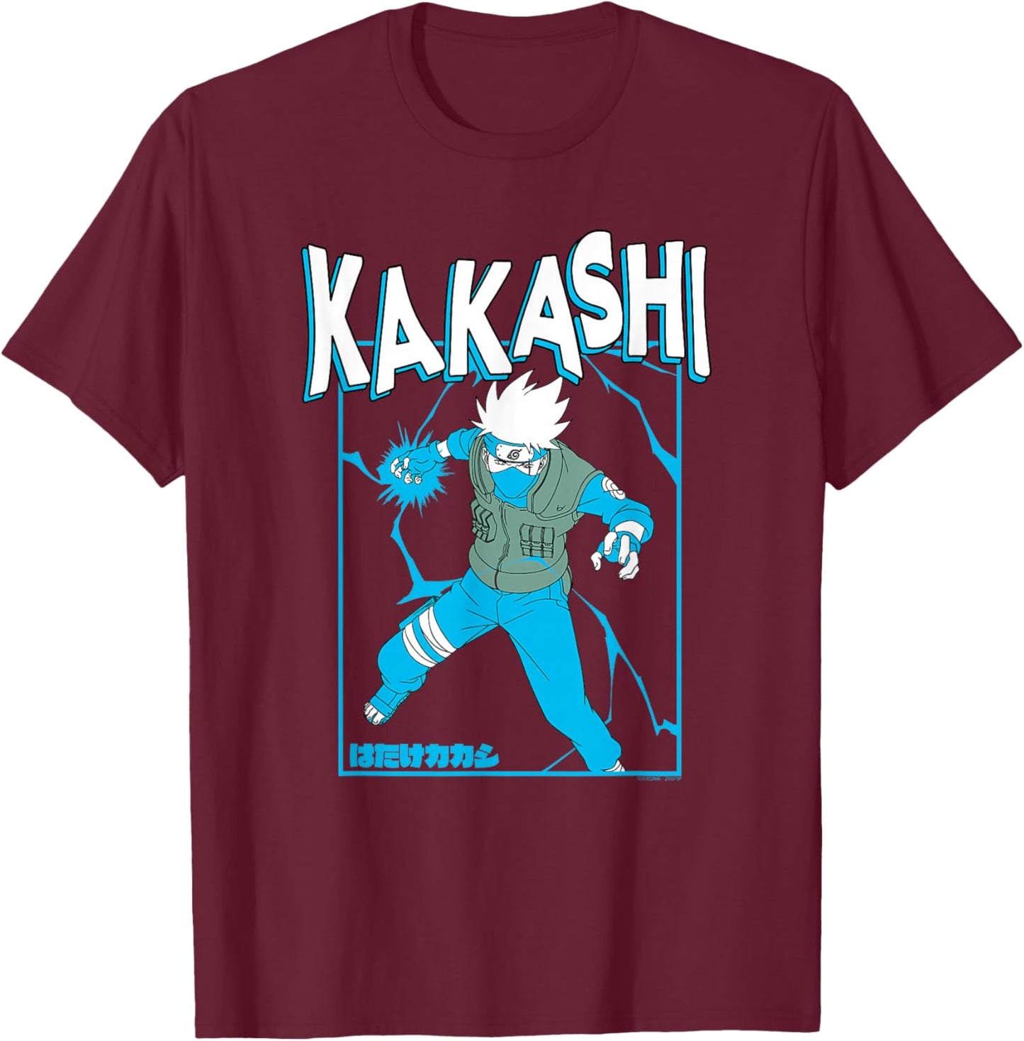 Naruto Shippuden Kakashi Chidori Lightning Sketch Anime T-Shirt - T-Shirt | Maroon