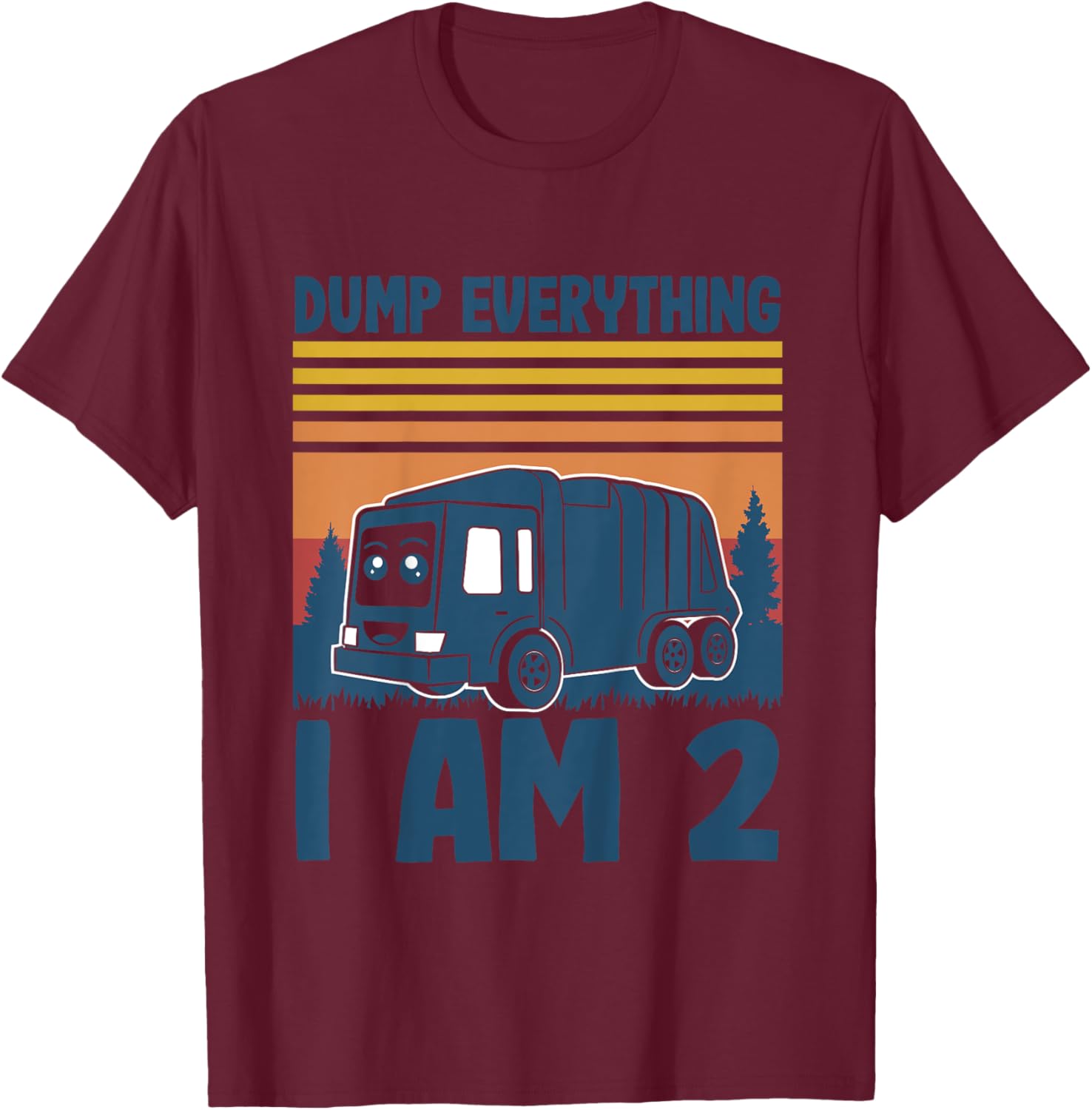 Kids Dump Everything Im 2 - Boy 2nd Birthday Trash Garbage Truck T-Shirt - T-Shirt | Maroon