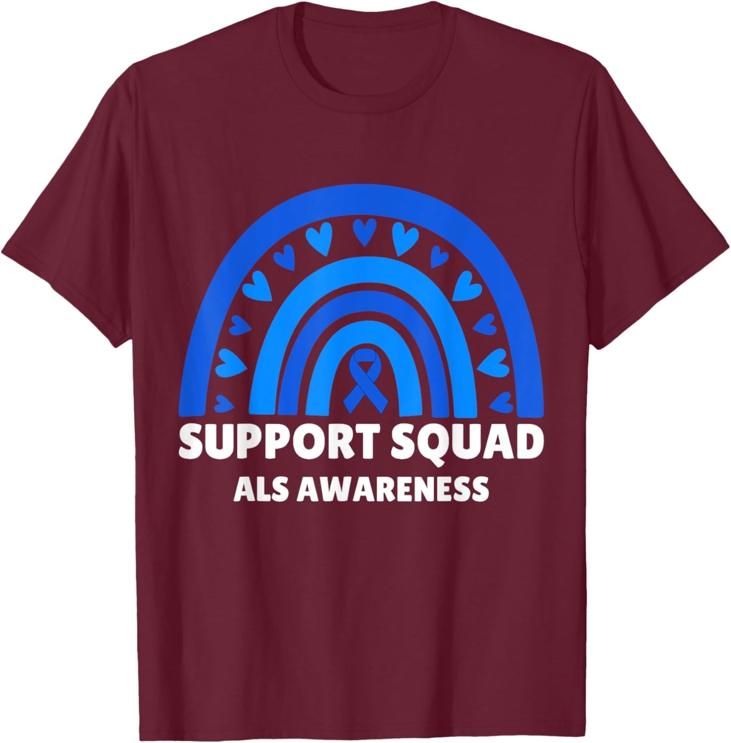 Support Squad ALS Awareness Month Men Women Kids Blue Ribbon T-Shirt - T-Shirt | Maroon