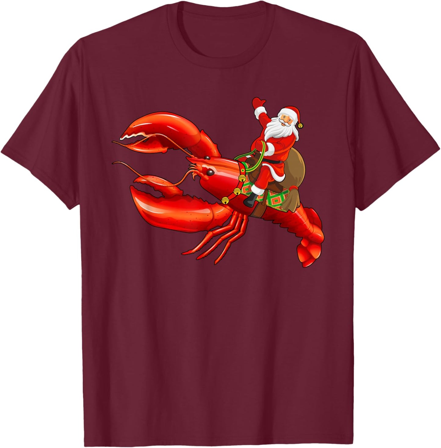 Funny Lobster Lover Santa Riding Lobster Christmas T-Shirt - T-Shirt | Maroon