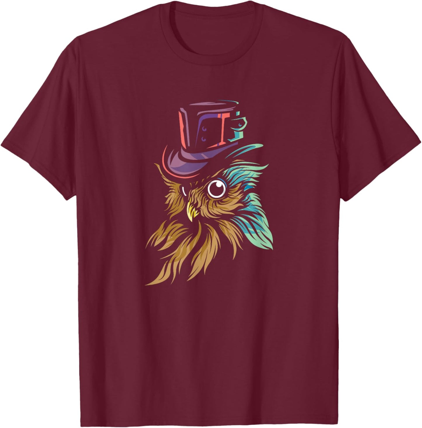 Steampunk Fantasy Owl Gothic Owl T-Shirt - T-Shirt | Maroon