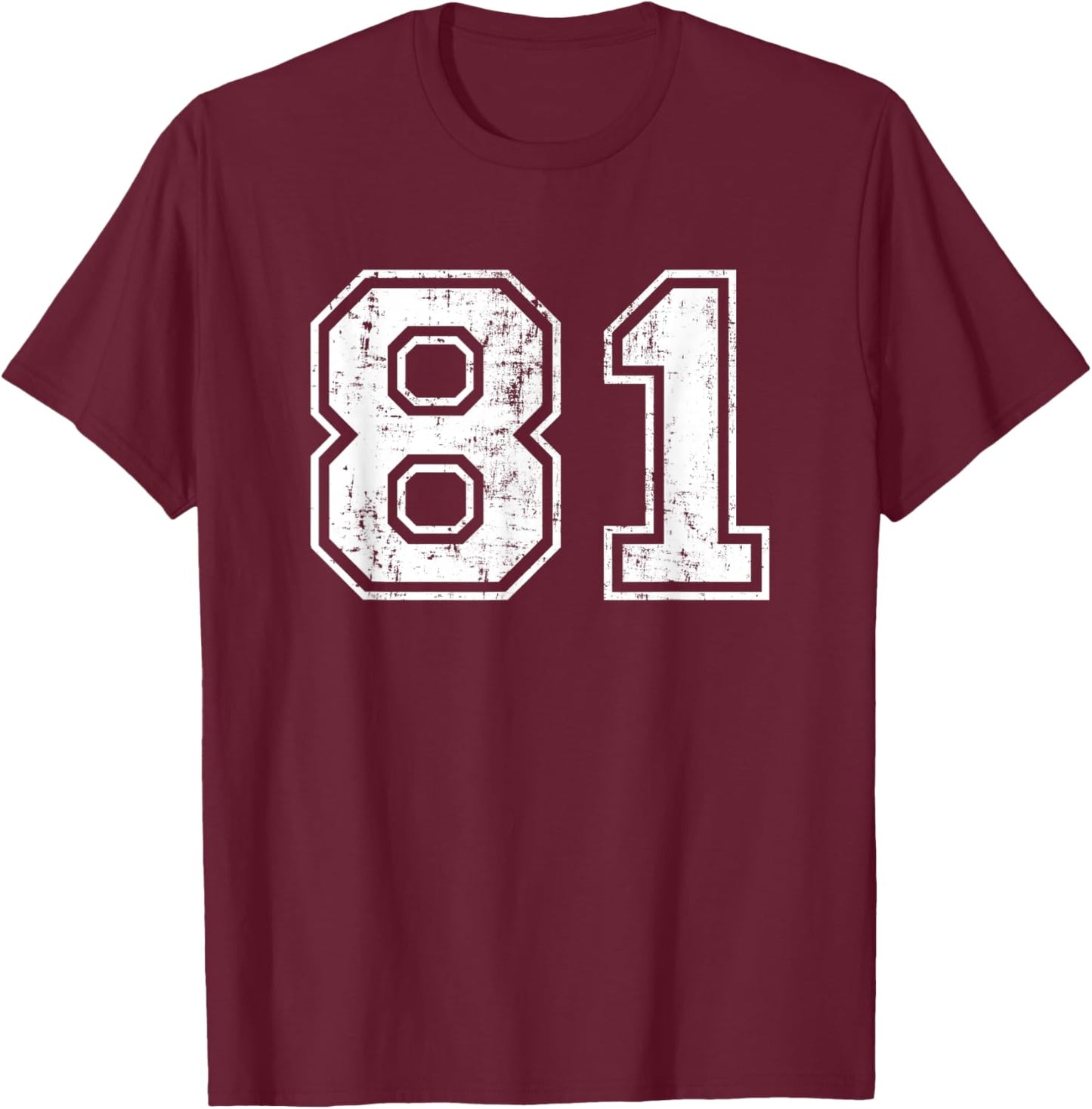 Number 81 Distressed Vintage Eighty One Sports Team Practice T-Shirt - T-Shirt | Maroon