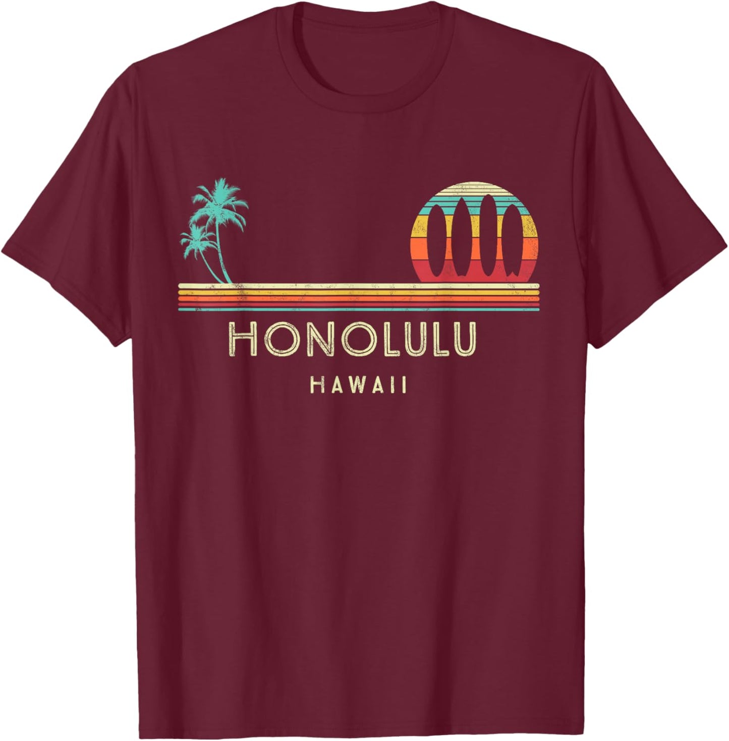 Vintage Hawaii Honolulu - Palm trees Tropical - Surf T-Shirt - T-Shirt | Maroon