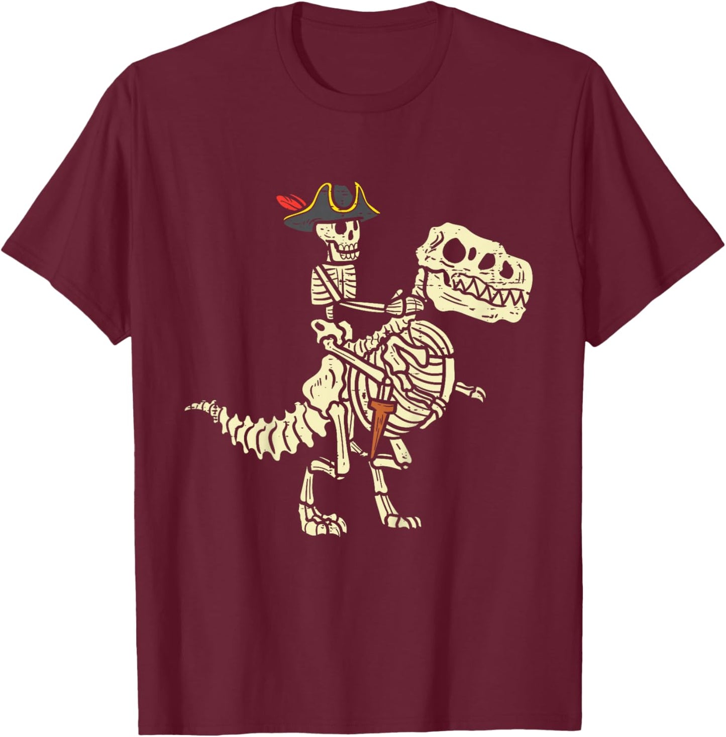 Kids Skeleton Pirate On Trex Halloween Dinosaur Toddler Boys Kids T-Shirt - T-Shirt | Maroon