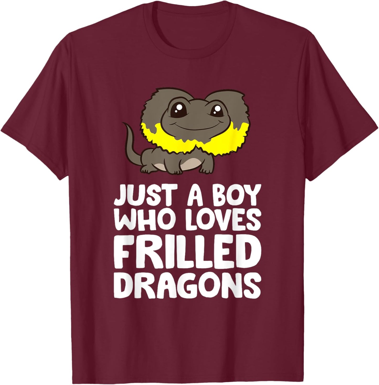 Just a Boy Who Loves Frilled Dragons Frilled Lizard T-Shirt - T-Shirt | Maroon