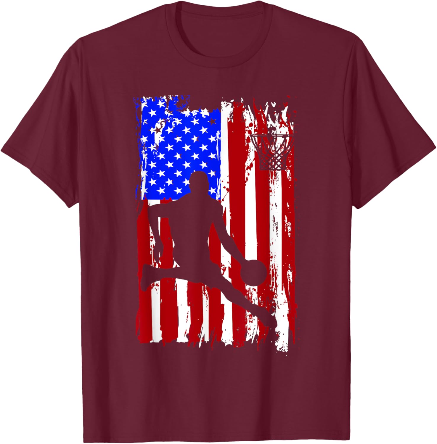 Vintage American Flag Basketball T-Shirt - T-Shirt | Maroon