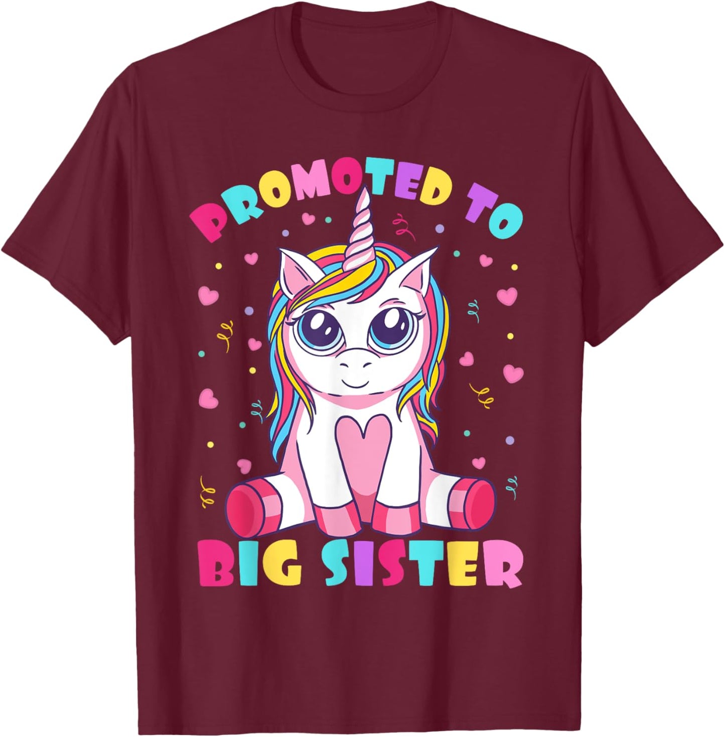 Promoted To Big Sister Cute Unicorn Lover Kids Girls T-Shirt - T-Shirt | Maroon