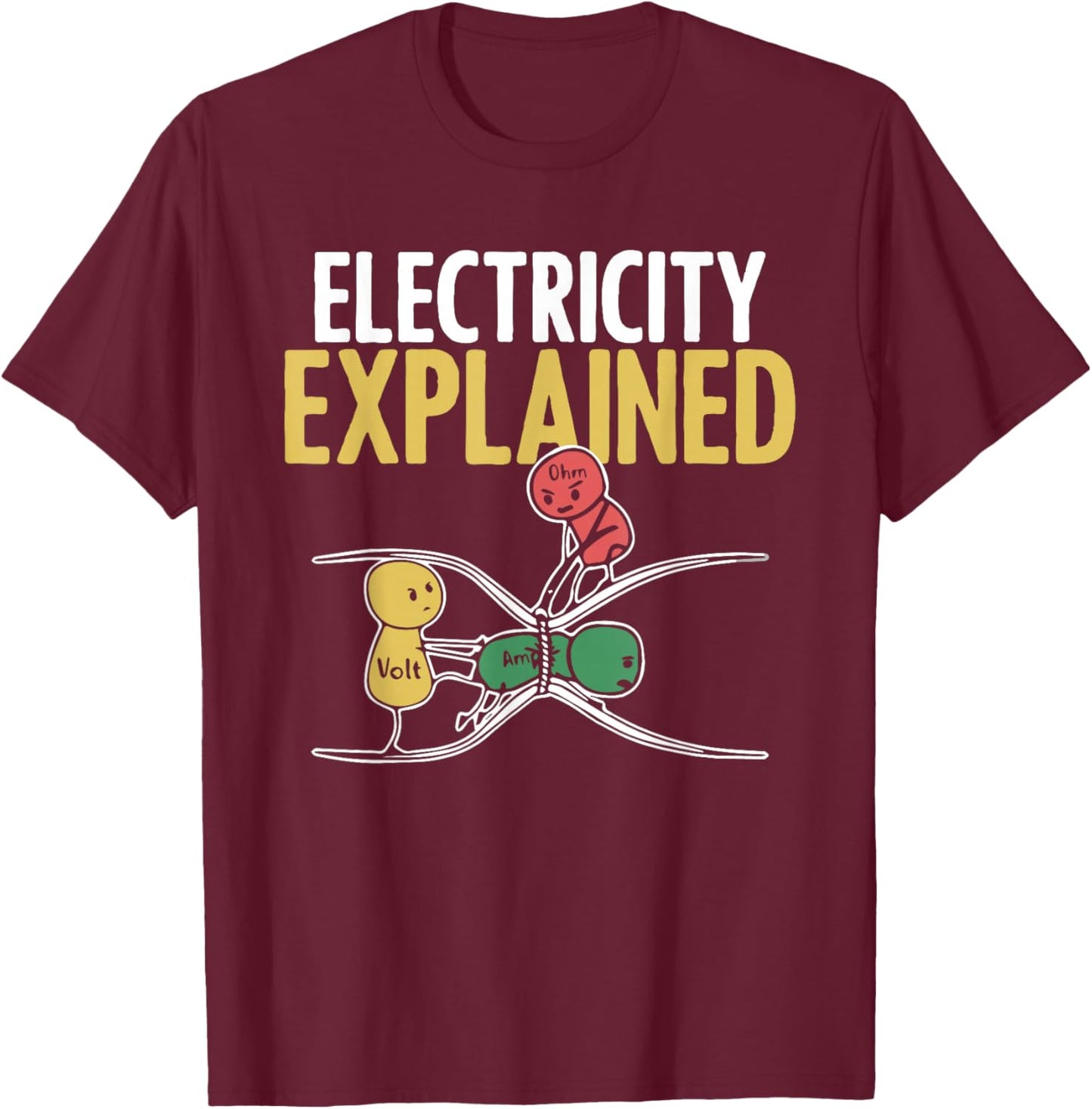 Electricity Explained Illustration Electrician Teacher Nerd T-Shirt - T-Shirt | Maroon