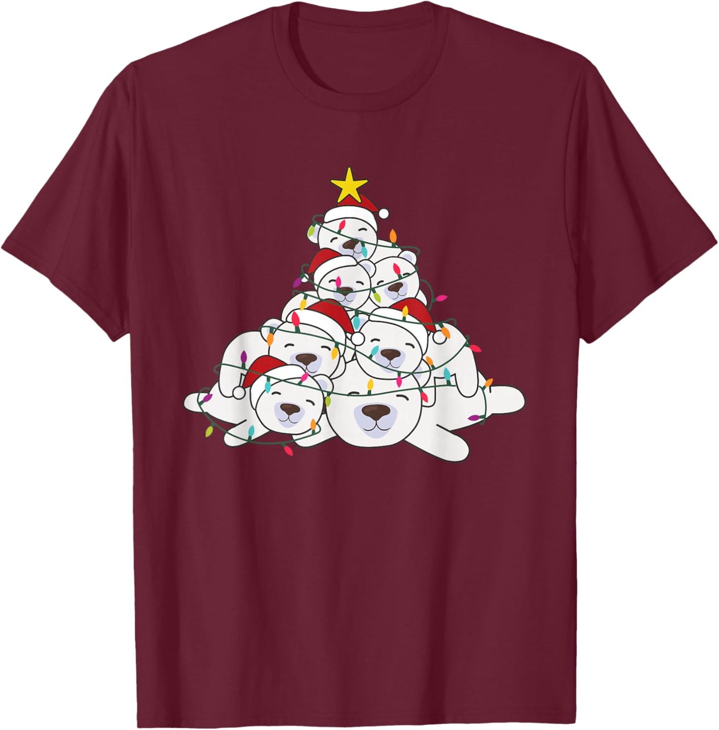 Polar Bear Christmas Tree Funny Animal Christmas Polar Bears T-Shirt - T-Shirt | Maroon