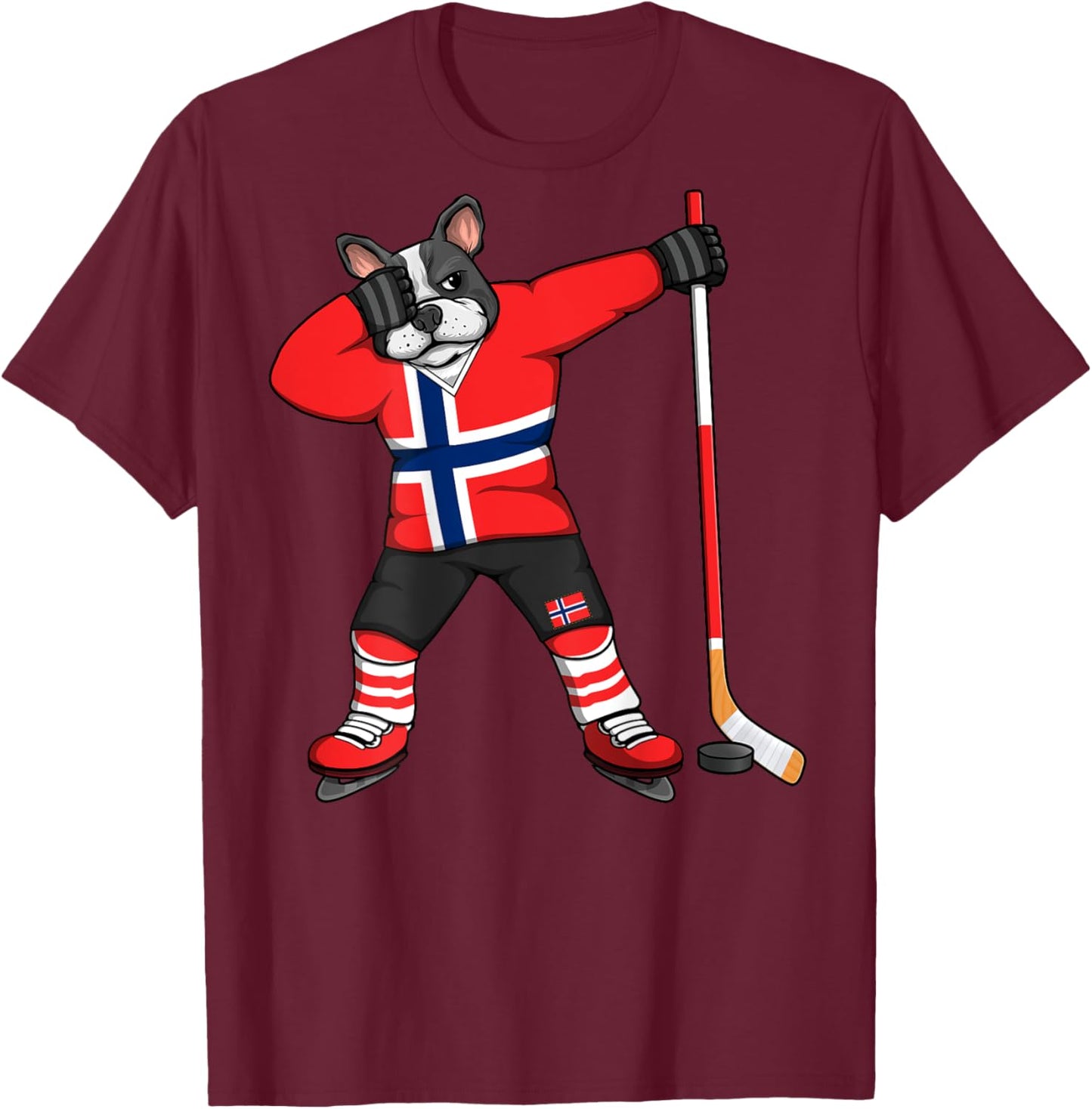 Dabbing French Bulldog Norway Ice Hockey Fans Jersey Sport Men Women Kids T-Shirt - T-Shirt | Maroon
