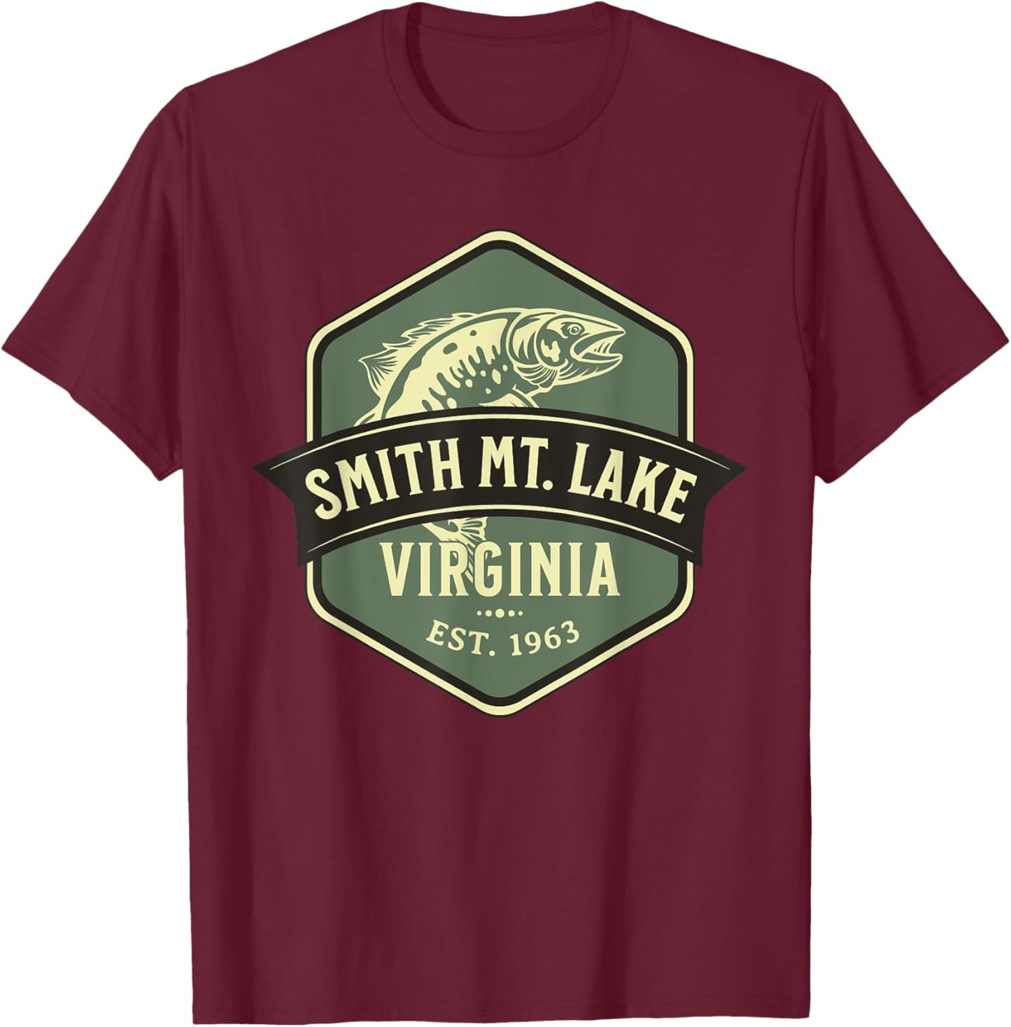 Smith Mountain Lake Virginia 1963 Fish Design T-Shirt - T-Shirt | Maroon