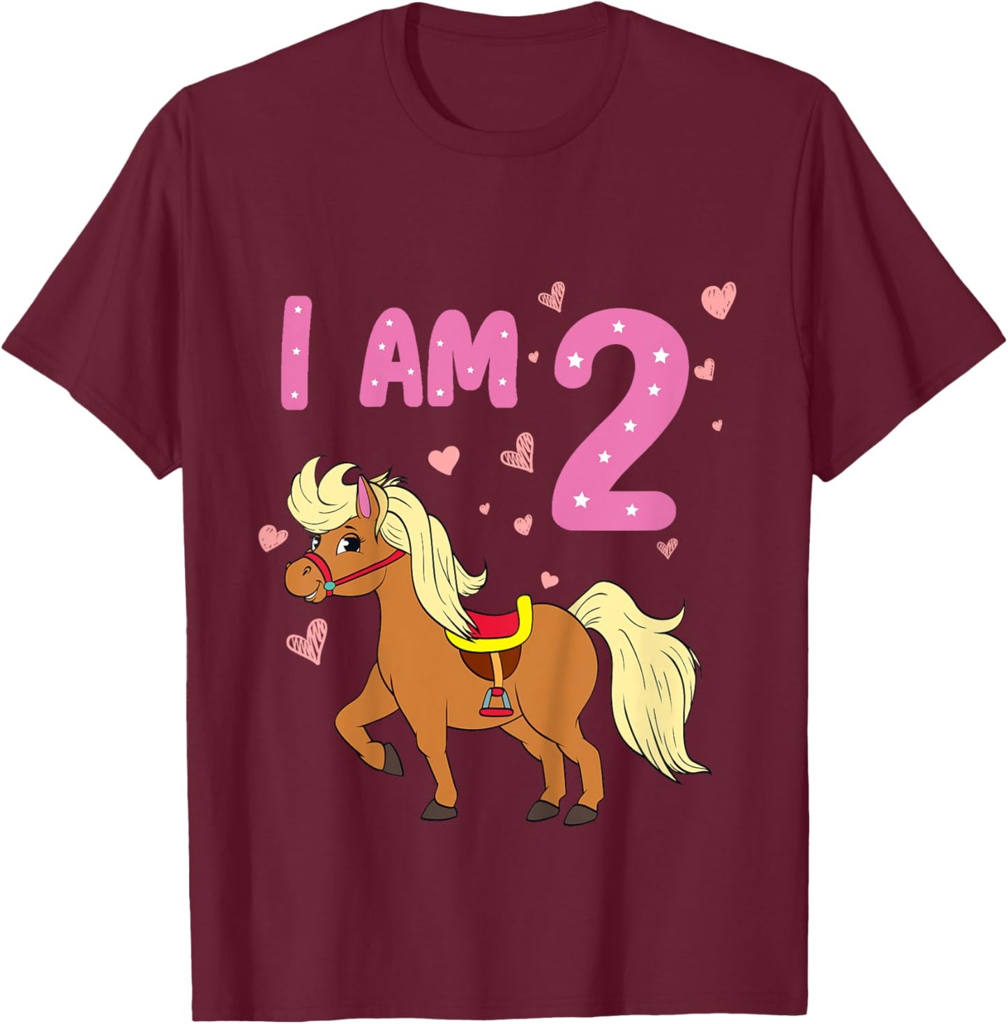 Pony Girl 2nd Birthday Horse 2 Years Old Girls Pony Birthday T-Shirt - T-Shirt | Maroon