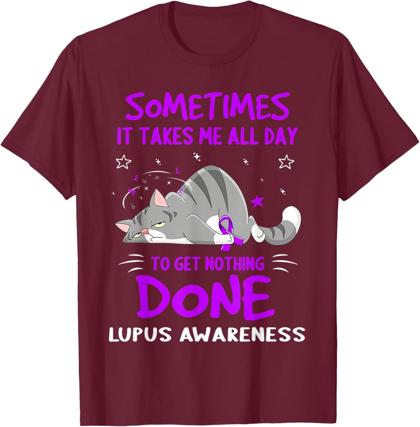 Lupus Awareness Cat Ribbon T-Shirt - T-Shirt | Maroon