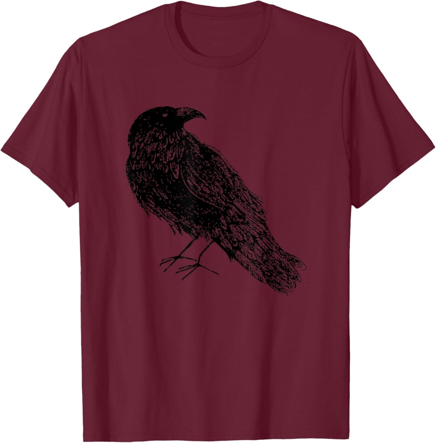 Blackbird, crow, raven, Edgar Allan Poe , Raven, crow, Edgar Allan Poe gothic Literature , Grey, Small, Short Sleeve, Classic Fit, Cotton, -Adults, Kids, Literature Lovers, Gothic Fans T-Shirt - T-Shirt | Maroon