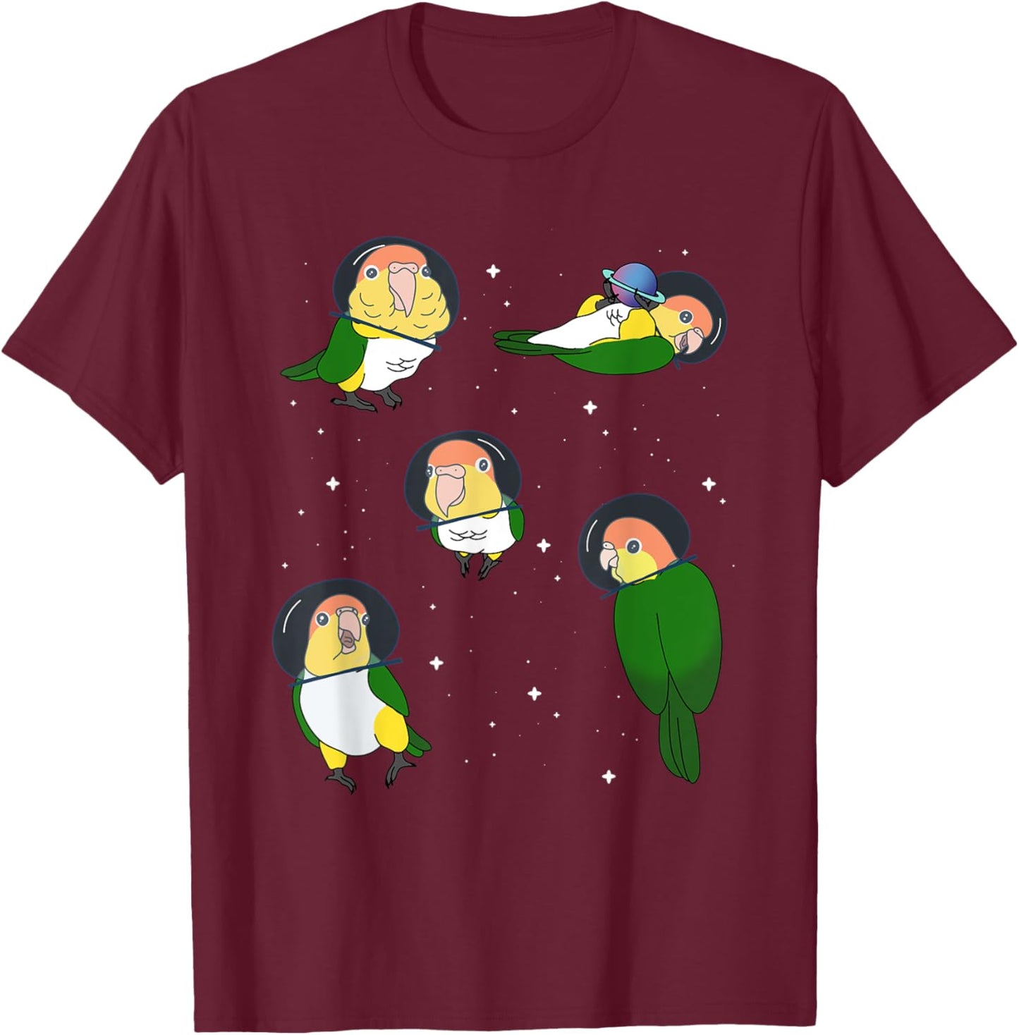 Cute White Bellied Caique Pattern Parrot memes Space Birbs T-Shirt - T-Shirt | Maroon