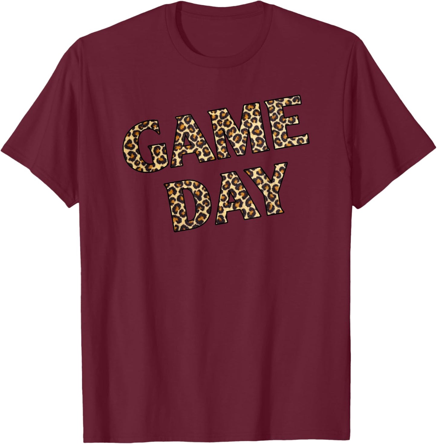 Game Day Cheetah Leopard Print Football Woman Men T-Shirt - T-Shirt | Maroon
