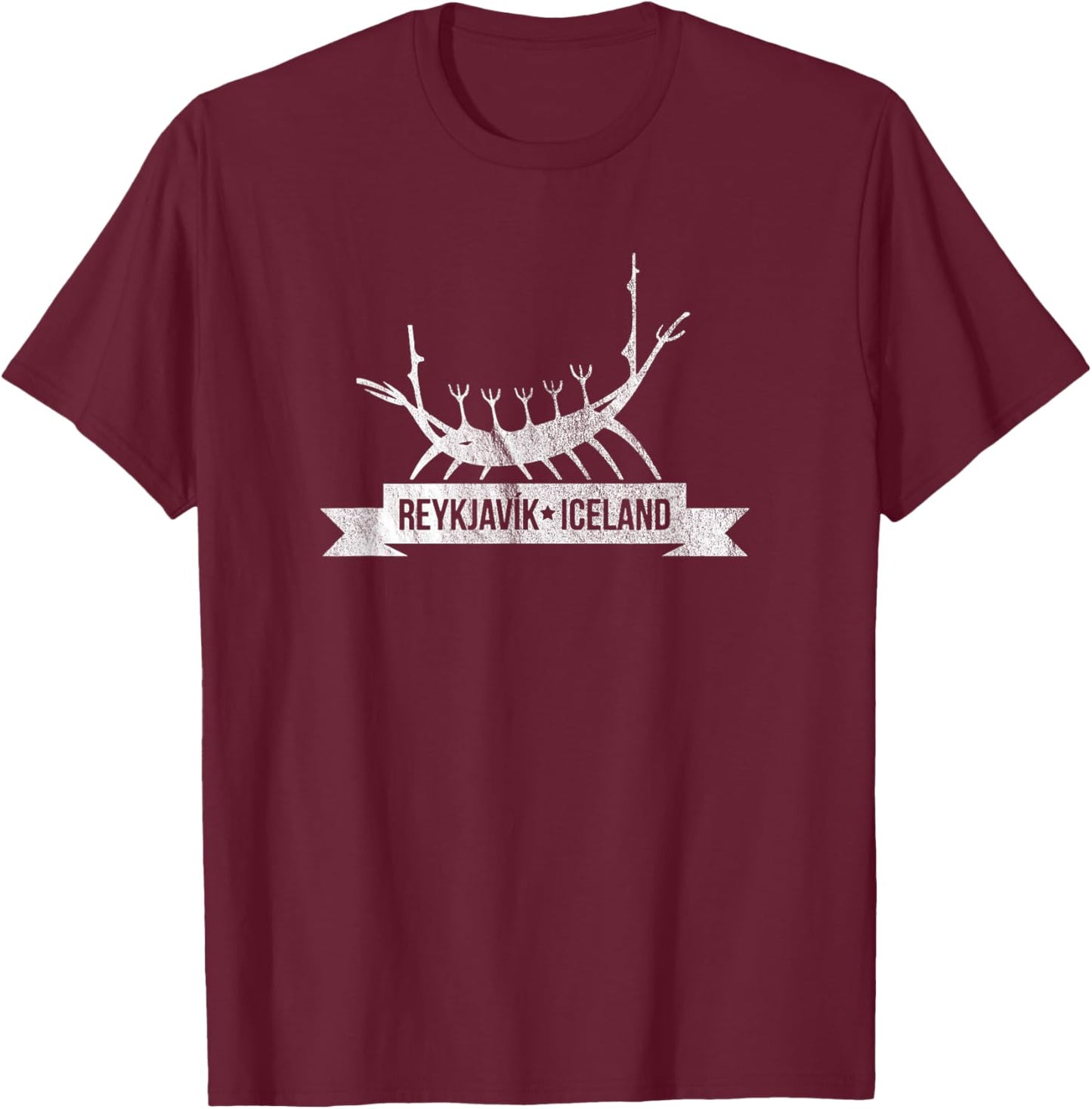 Vintage Reykjavik Iceland Shirt with Viking Ship Art T-Shirt - T-Shirt | Maroon