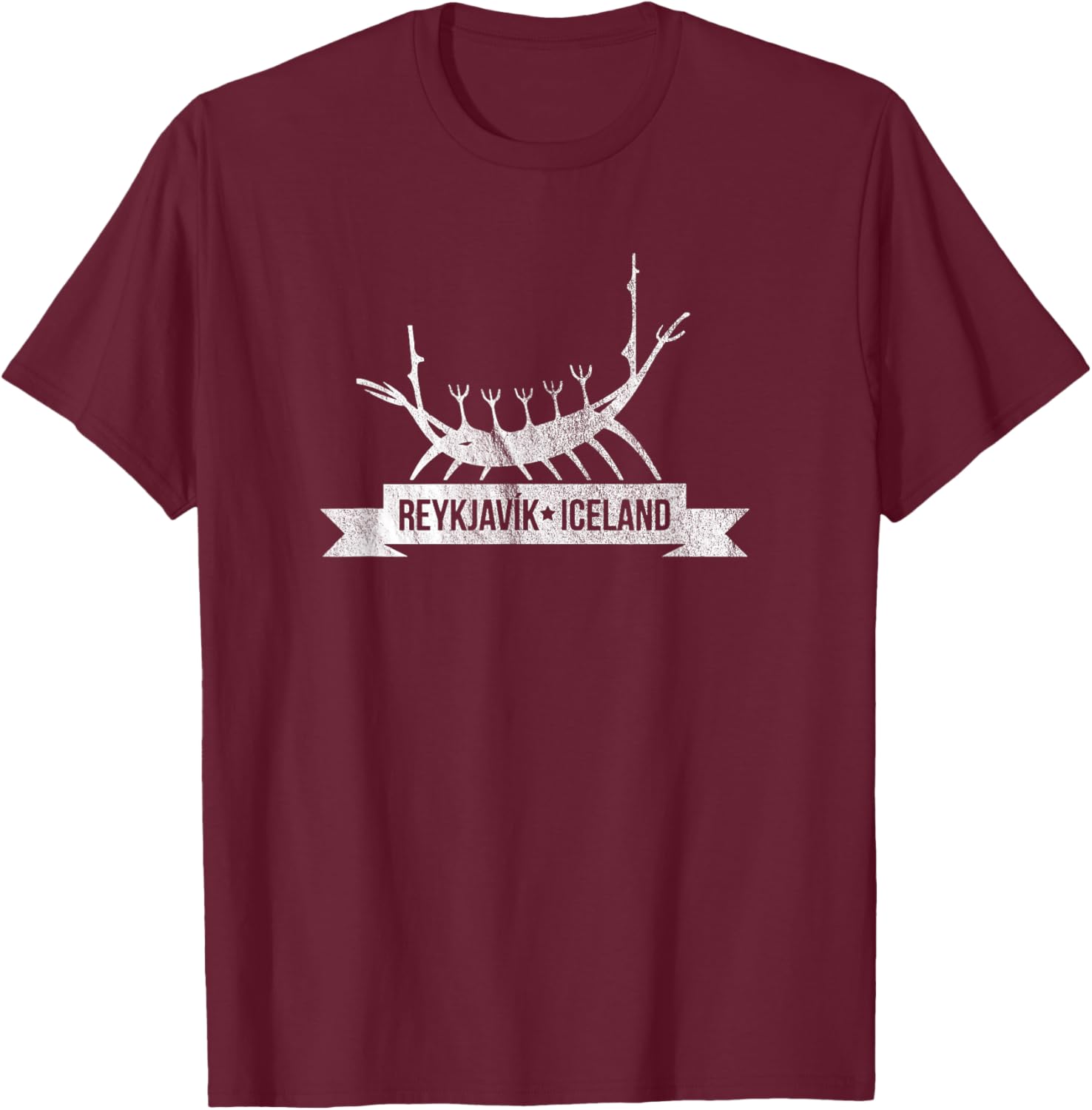 Vintage Reykjavik Iceland Shirt with Viking Ship Art T-Shirt - T-Shirt | Maroon