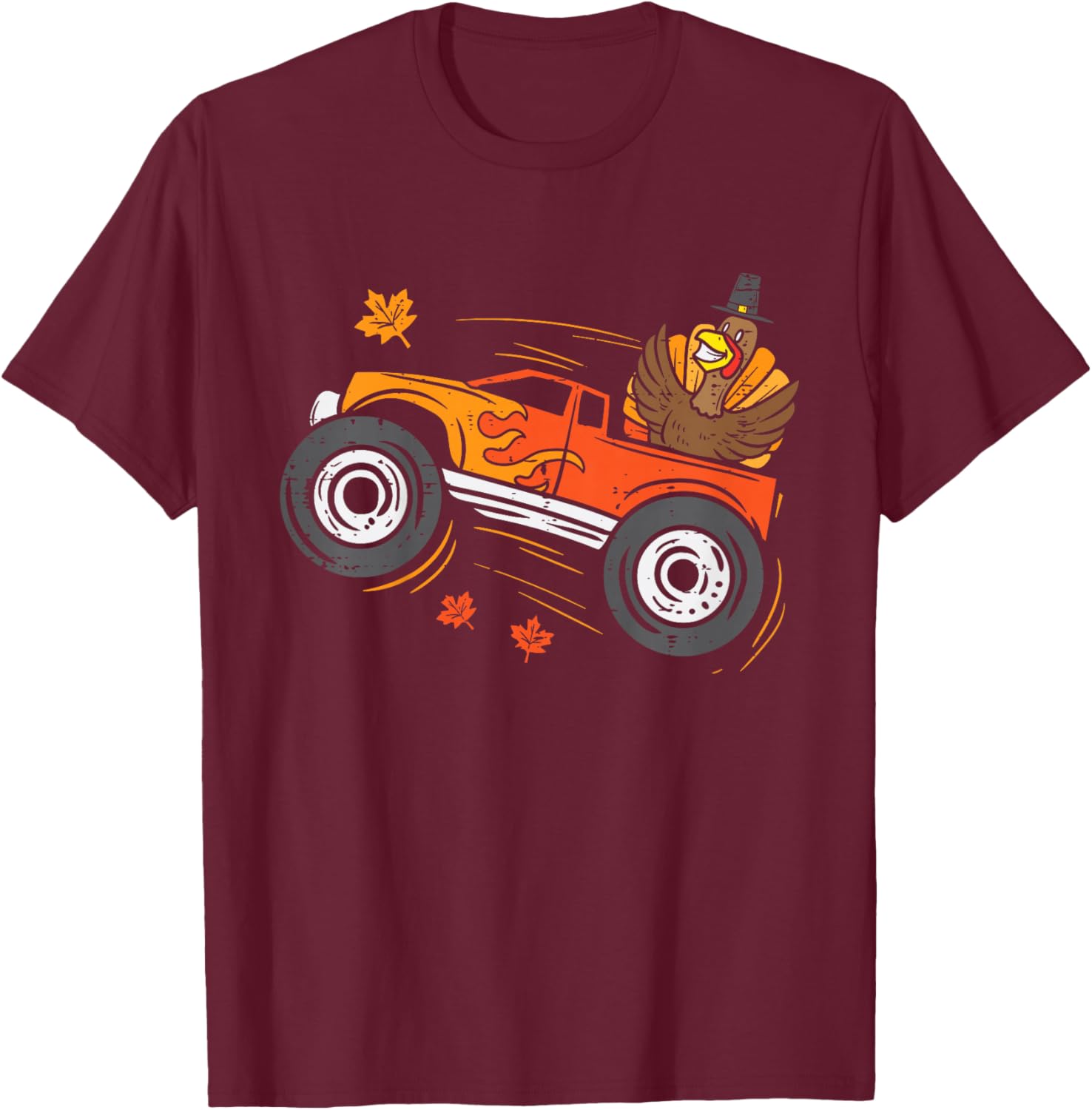 Turkey Monster Truck Funny Boys Thanksgiving Toddler Kids T-Shirt - T-Shirt | Maroon