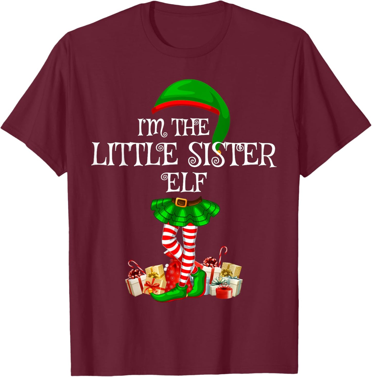 Matching Family Group I'm The Little Sister Elf Christmas T-Shirt - T-Shirt | Maroon