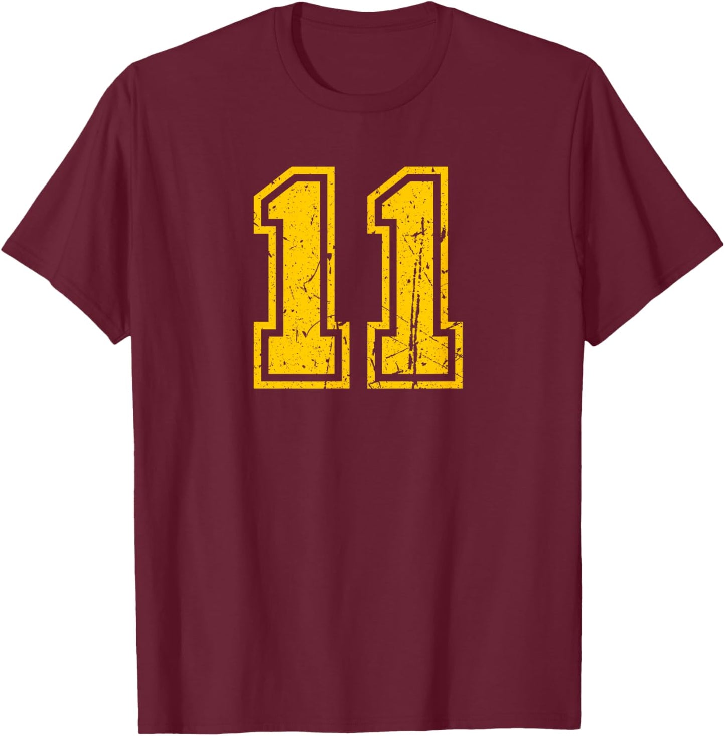 Number #11 Sport Yellow Vintage Number T-Shirt - T-Shirt | Maroon