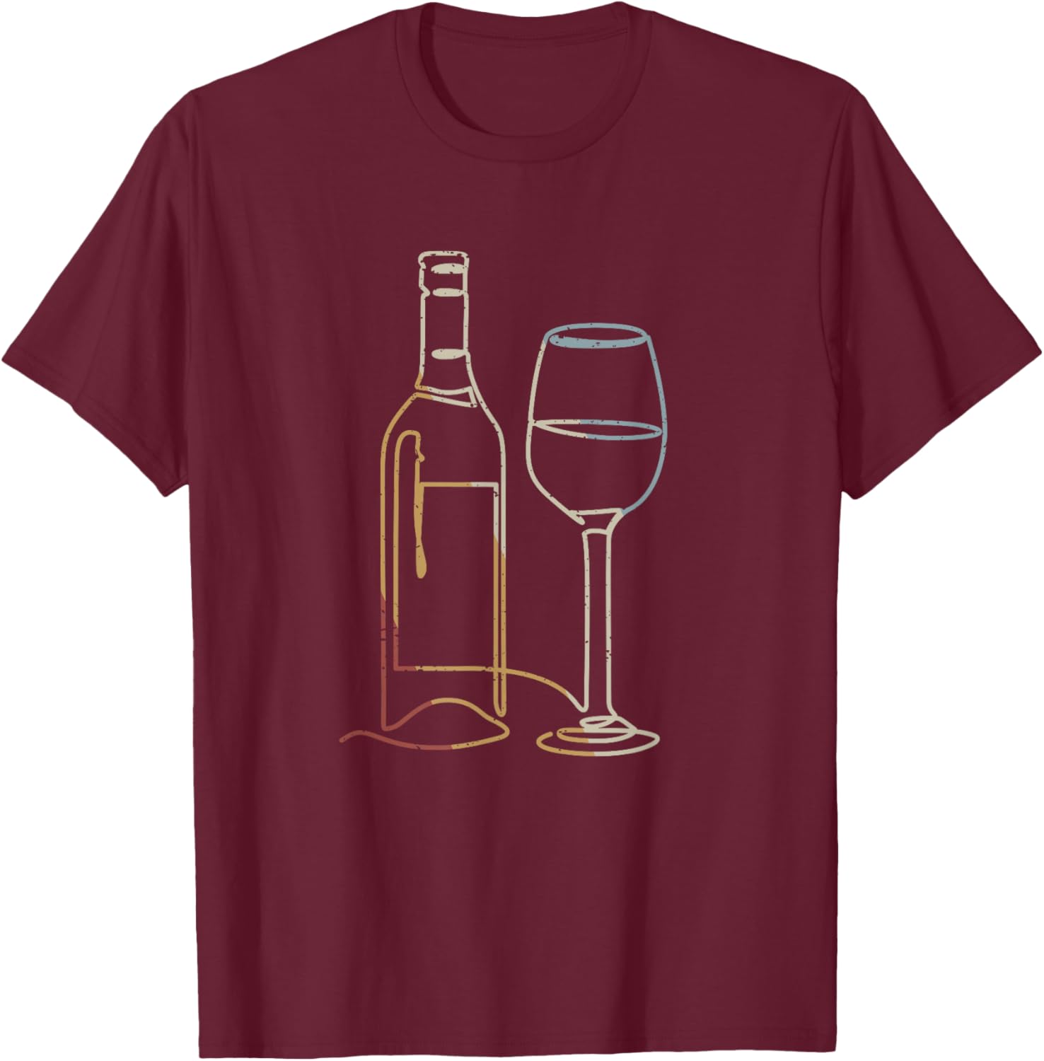 Wine Bottle Glass Line Art Retro Style Vintage T-Shirt - T-Shirt | Maroon