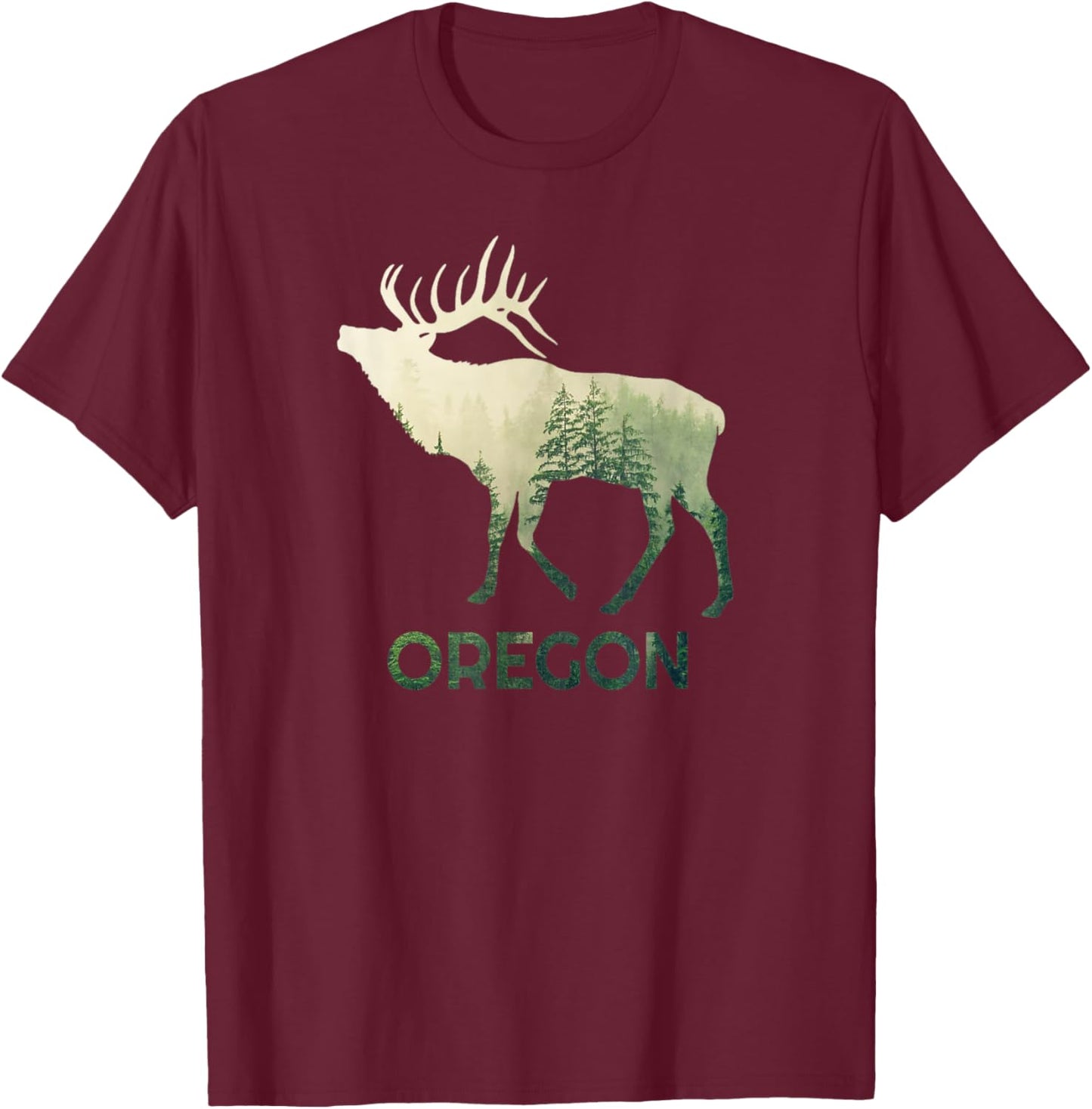 Oregon Pride Elk Forest Wildlife Nature Mountain Proud T-Shirt - T-Shirt | Maroon