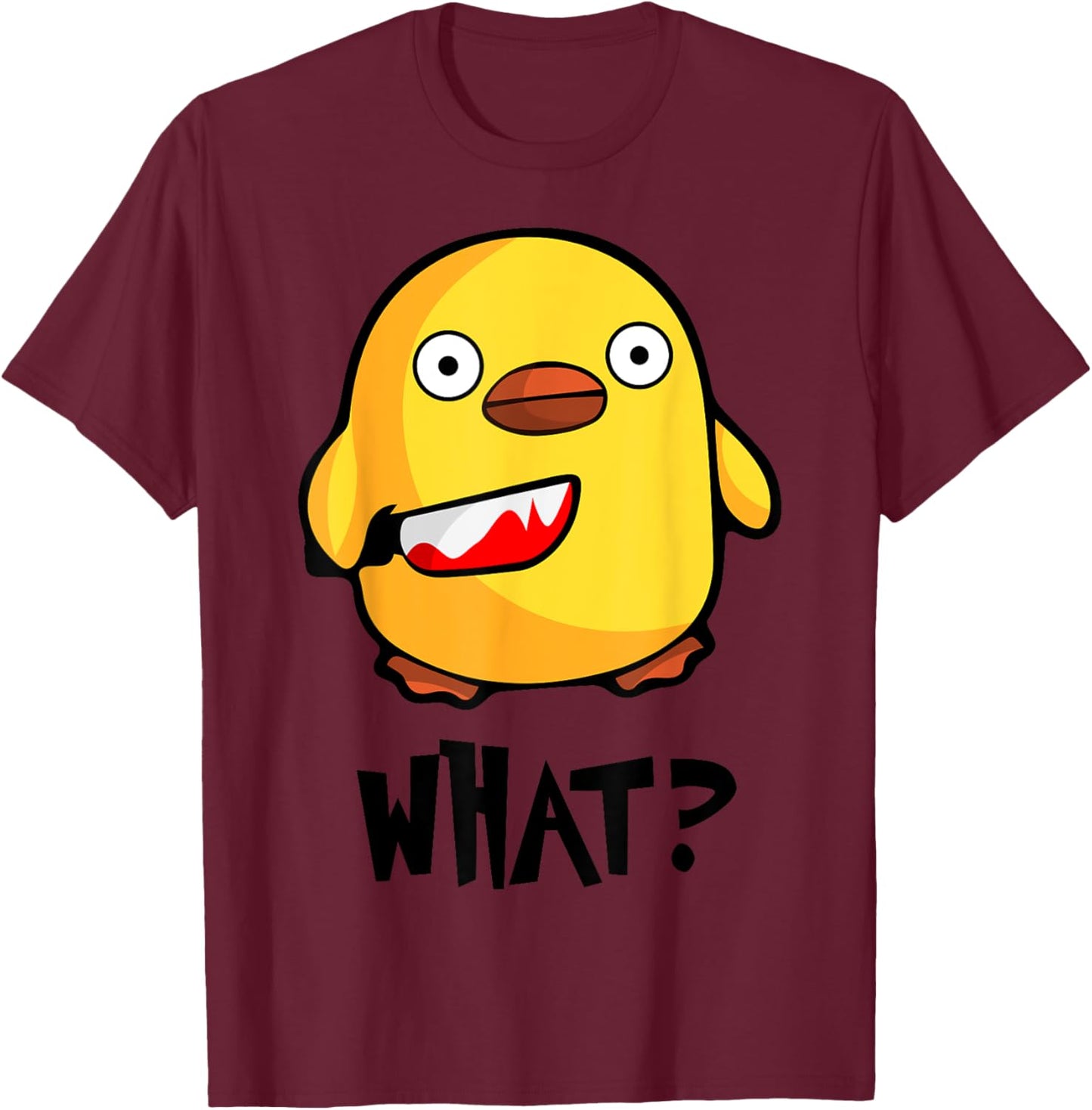 Chicken What? Funny Cute baby chick with knife T-Shirt - T-Shirt | Maroon