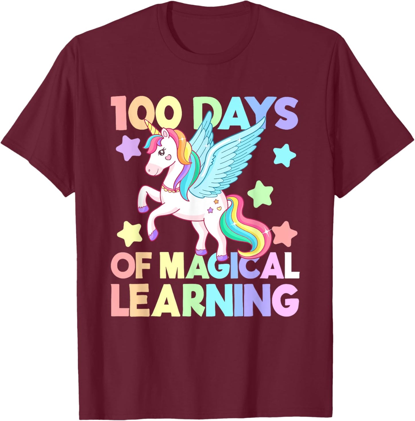 100 Days Of Magical Learning , 100 Days Of School Unicorn T-Shirt - T-Shirt | Maroon