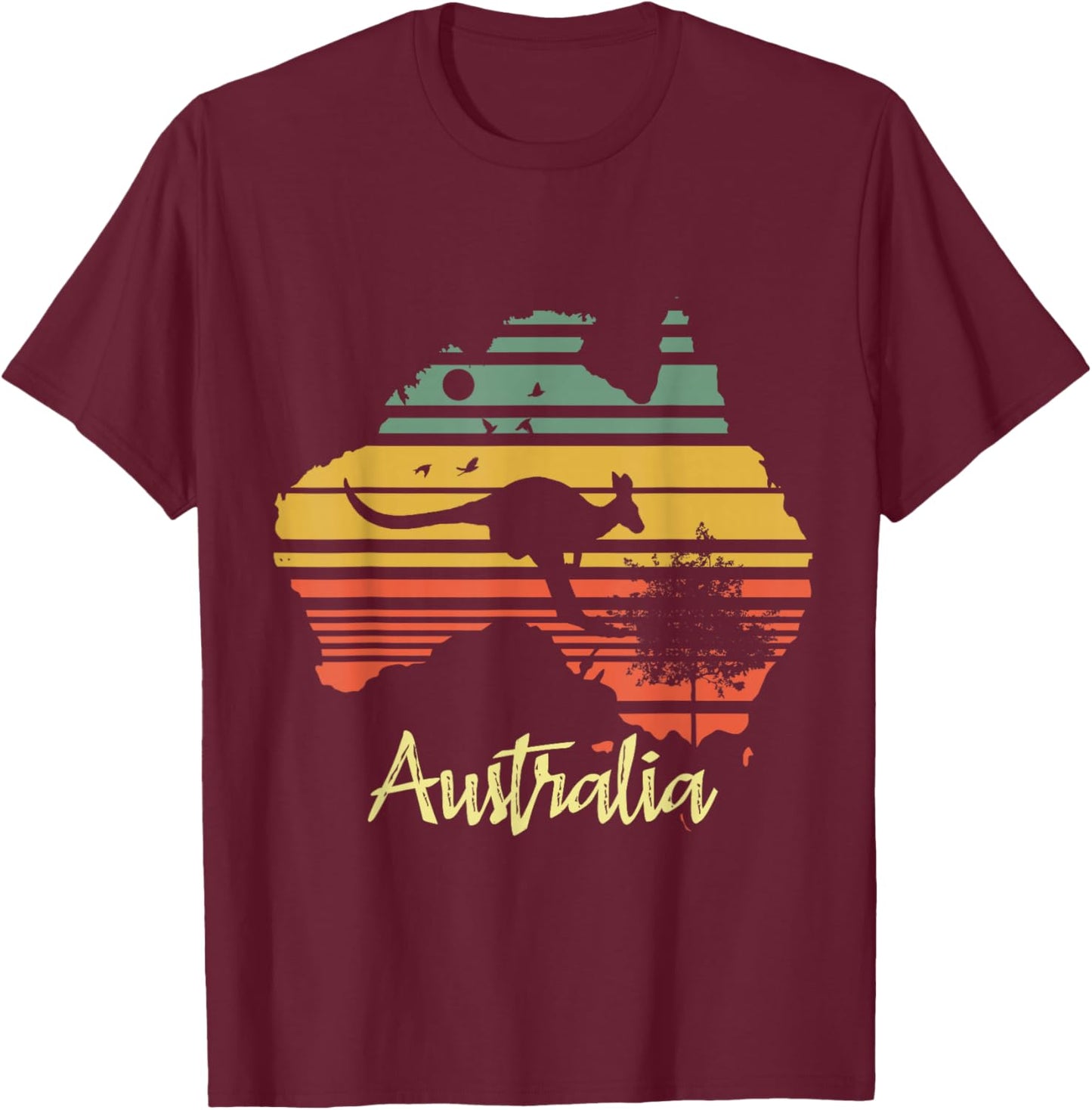 Vintage Land Map Australia Day Australian Kangaroo T-Shirt - T-Shirt | Maroon