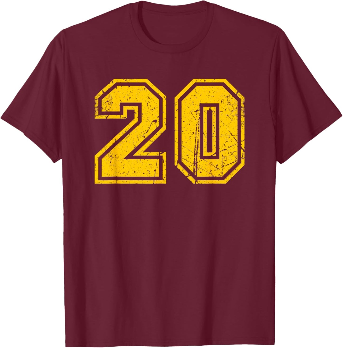 Vintage Yellow Sports Team Number #20 T-Shirt - T-Shirt | Maroon