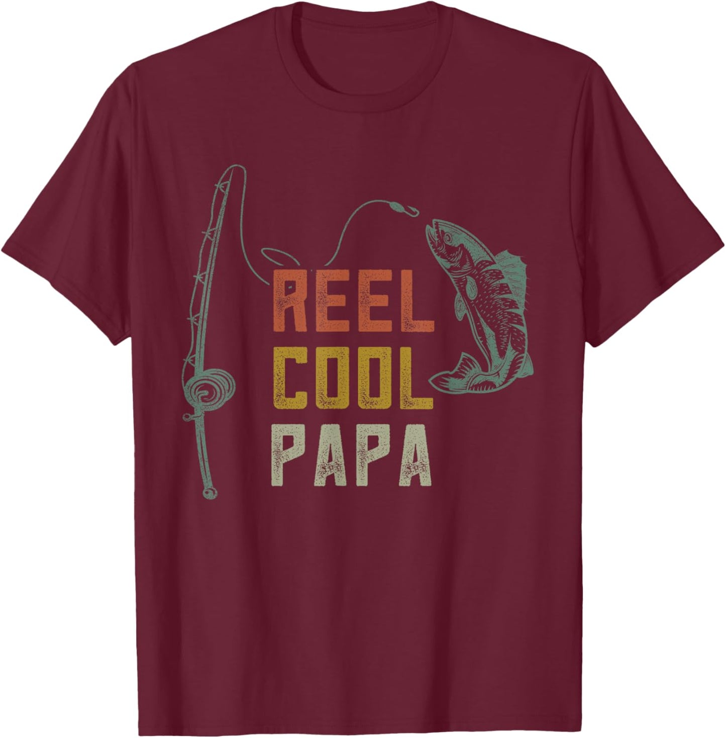 Reel Cool Papa Fishing Shirt, Fun Fathers Day Fisher Grandpa T-Shirt - T-Shirt | Maroon