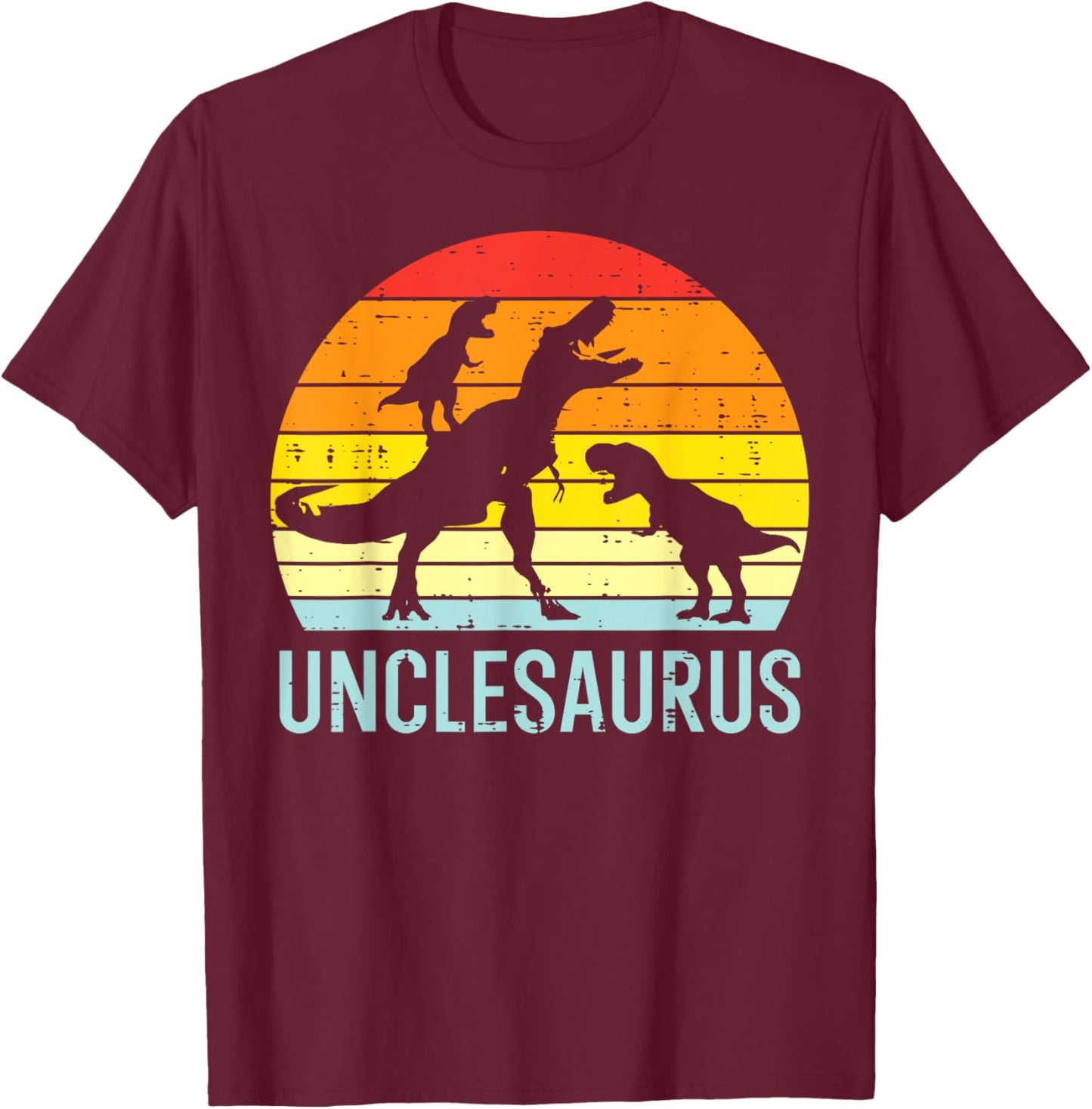 Unclesaurus Trex Uncle Sunset Retro Fathers Day Dinosaur Men T-Shirt - T-Shirt | Maroon
