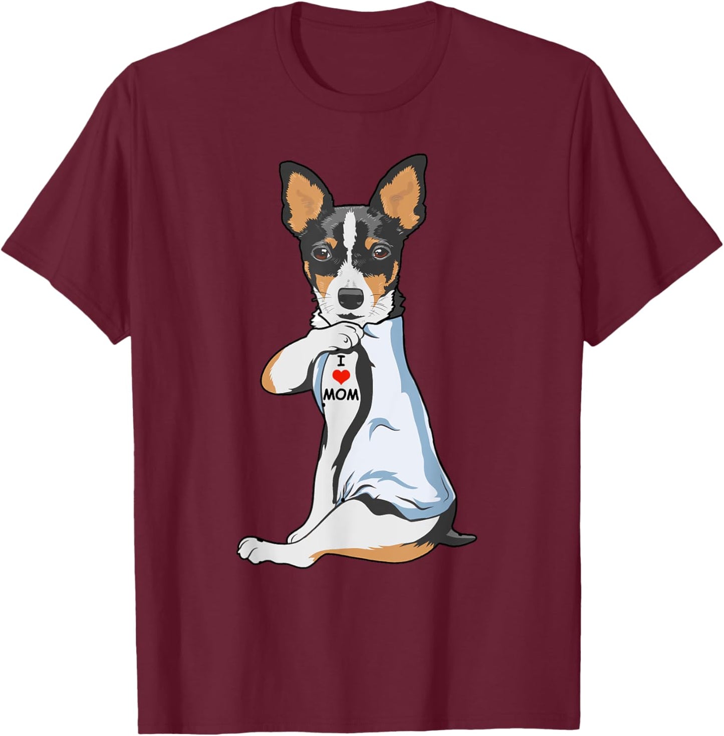 I Love Mom Tattoo Rat Terrier Mom Dog Lover Women T-Shirt - T-Shirt | Maroon