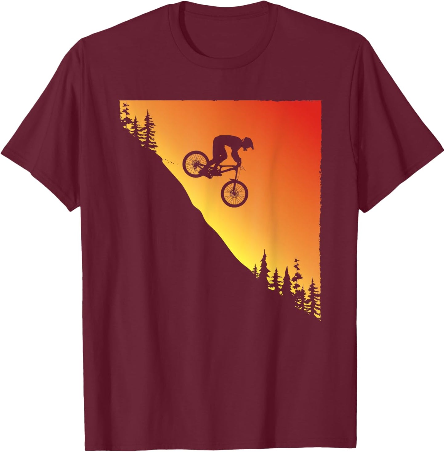Mountain Bike Downhill Biking Retro Sunset Graphic T-Shirt - T-Shirt | Maroon