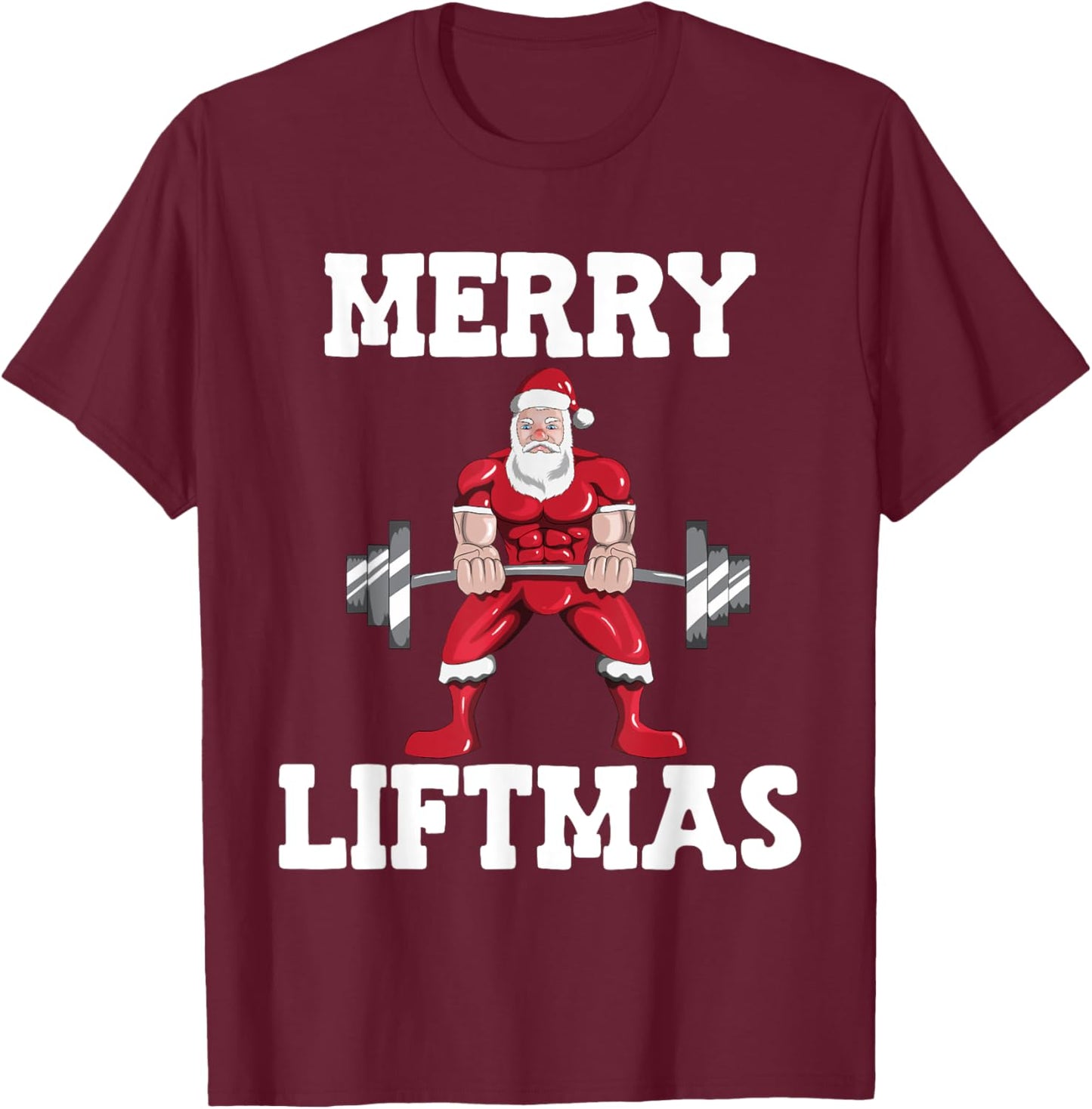 Christmas Santa Claus With Weight Lifter Powerlifting T-Shirt - T-Shirt | Maroon