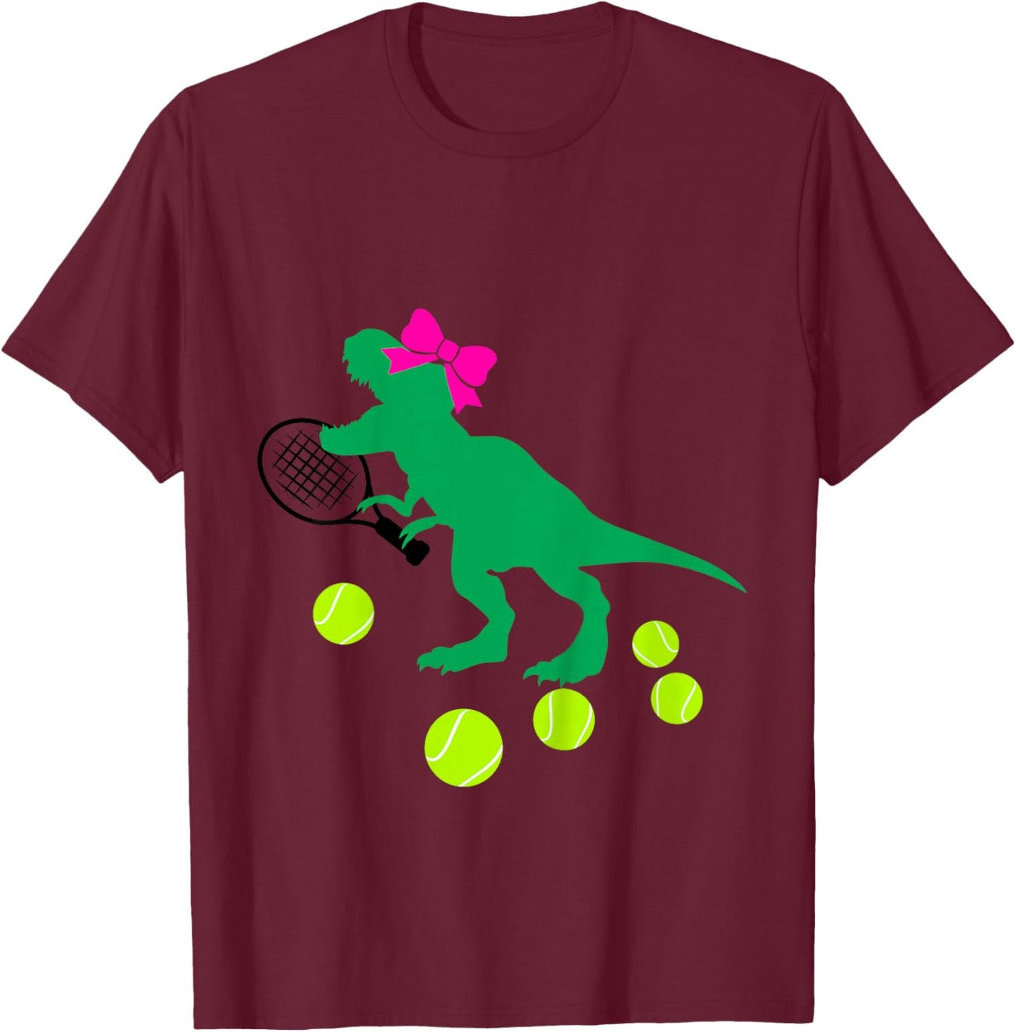 Girls Tennis Dinosaur with Bow for Toddler and Baby Dino T-Shirt - T-Shirt | Maroon