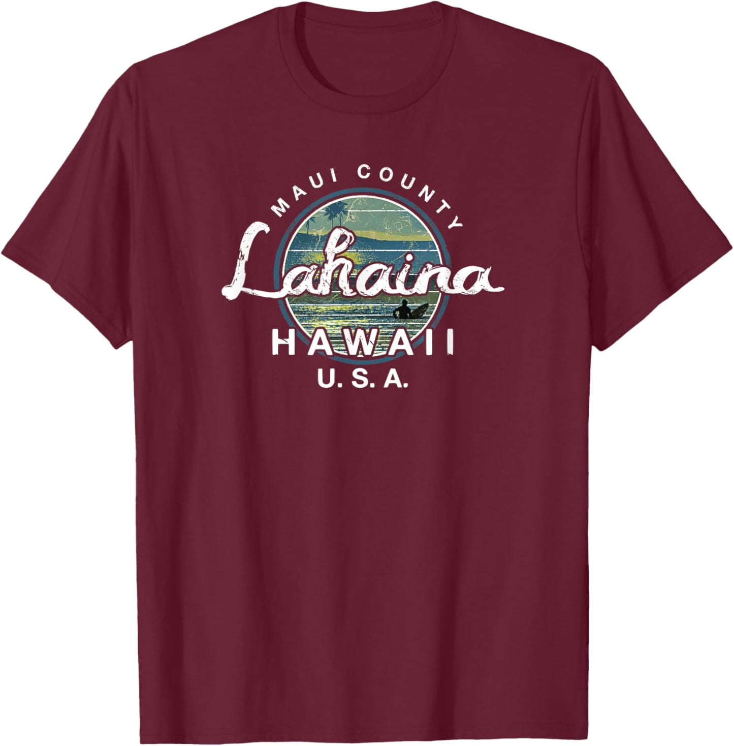Lahaina Maui Hawaii Surfing Retro T-Shirt - T-Shirt | Maroon