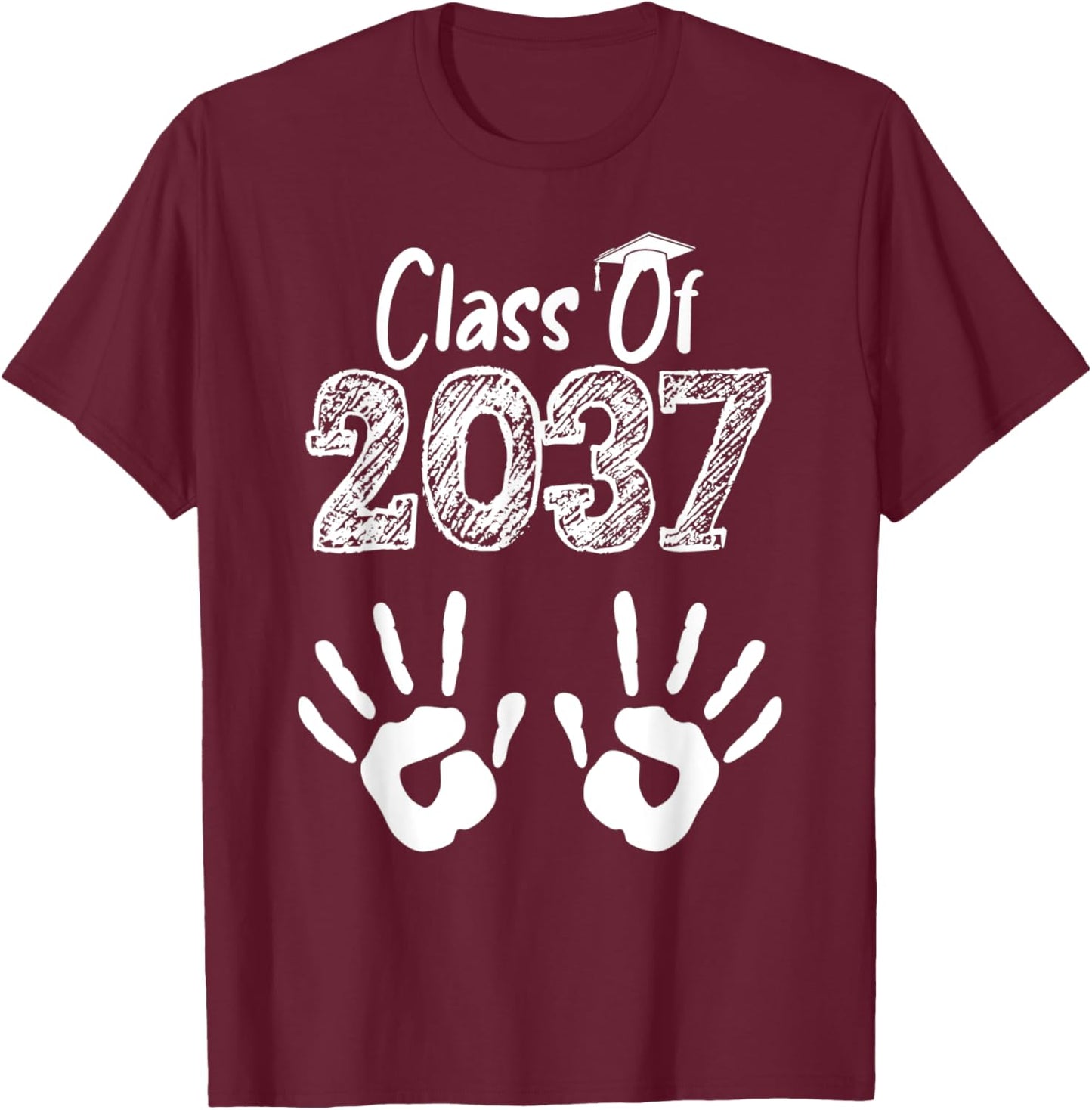 Kindergarten Graduation Grow With Me Class of 2037 Handprint T-Shirt - T-Shirt | Maroon
