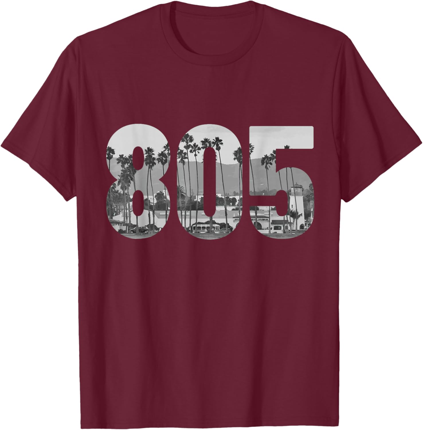 Santa Barbara 805 Area Code Vintage Palms California T-Shirt - T-Shirt | Maroon